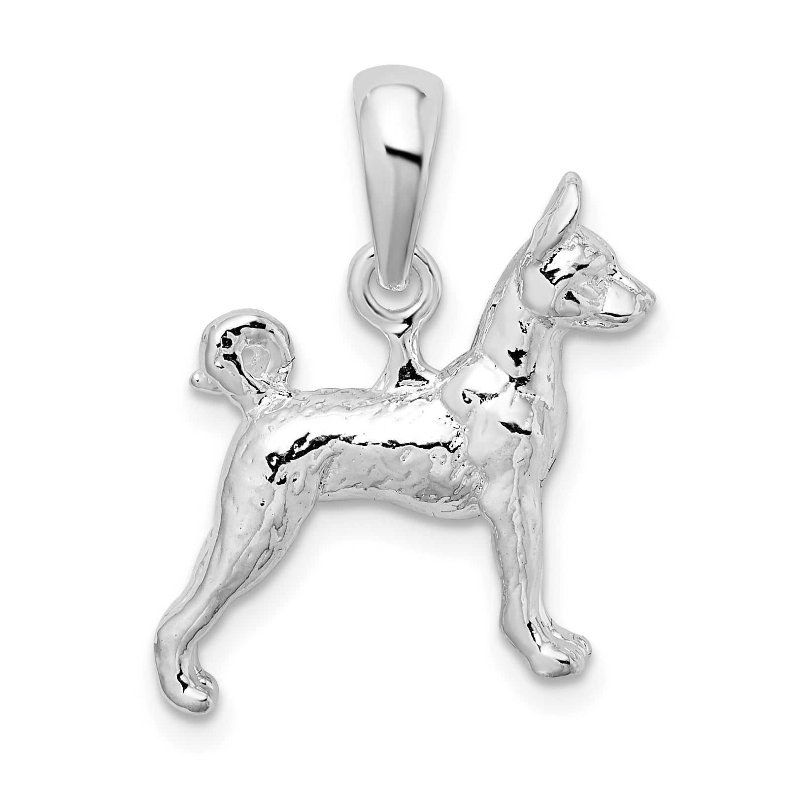 De-Ani Sterling Silver Rhodium-Plated Textured 3D Basenji Dog Pendant Main image