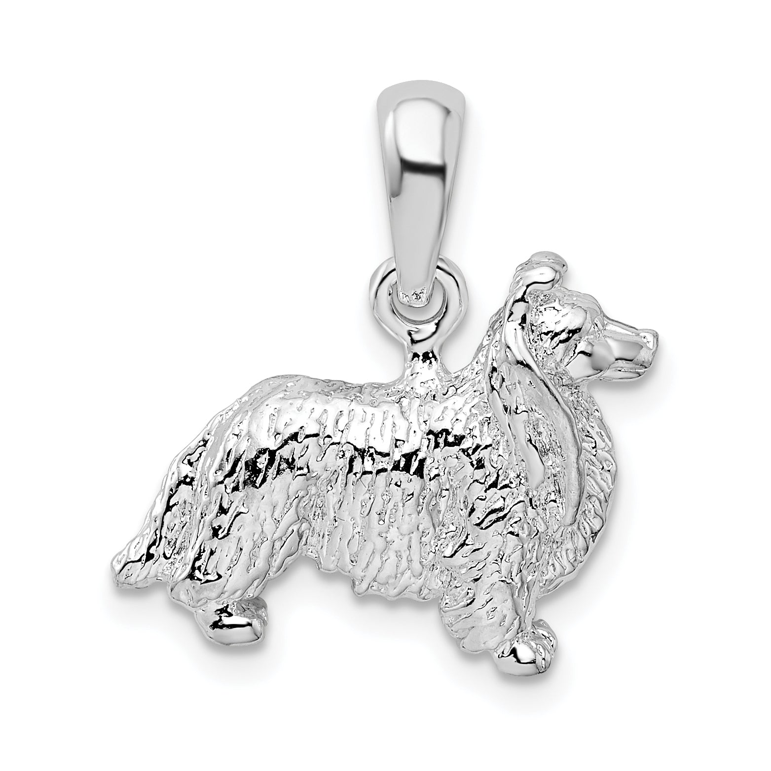 De-Ani Sterling Silver Rhodium-Plated Textured 3D Shetland Sheepdog Pendant Main image