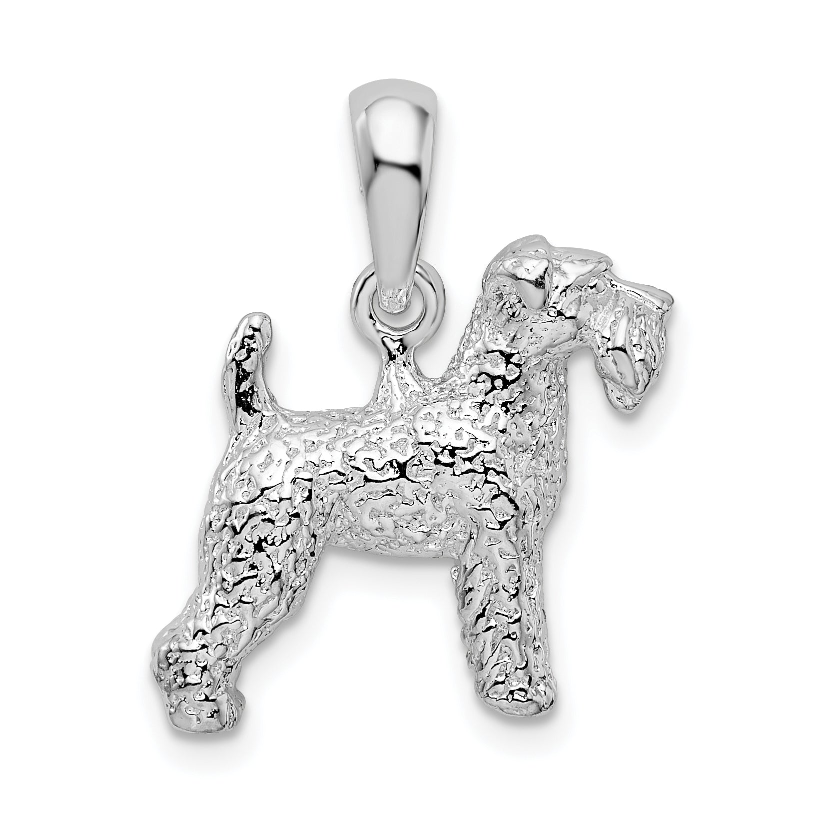 De-Ani Sterling Silver Rhodium-Plated Textured 3D Welsh Terrier Pendant Main image