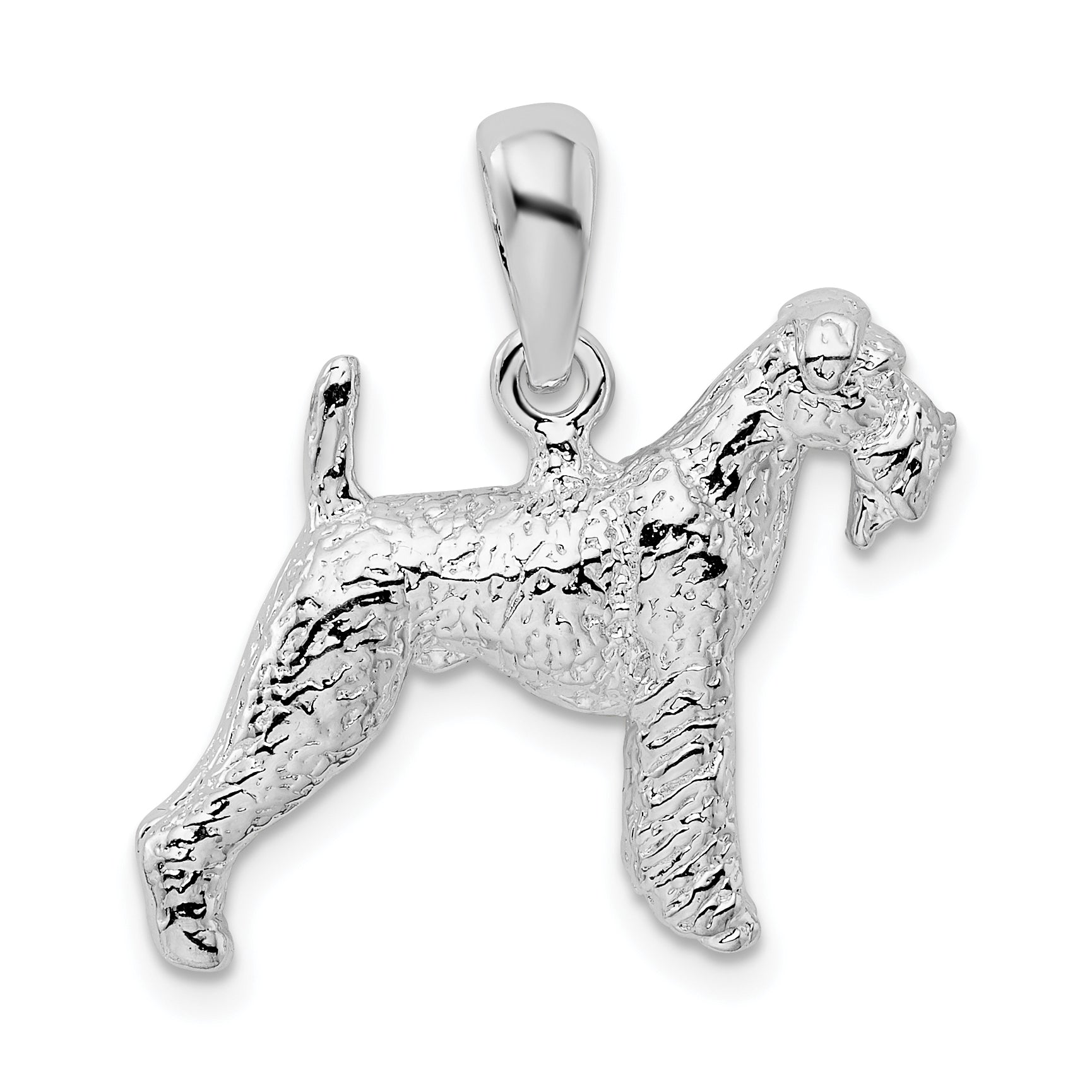 De-Ani Sterling Silver Rhodium-Plated Textured 3D Airedale Terrier Pendant Main image