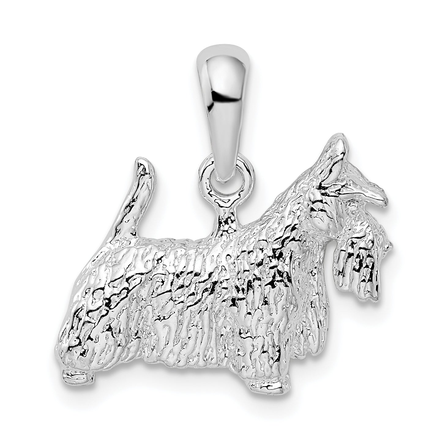 De-Ani Sterling Silver Rhodium-Plated Textured 3D Scottish Terrier Pendant Main image
