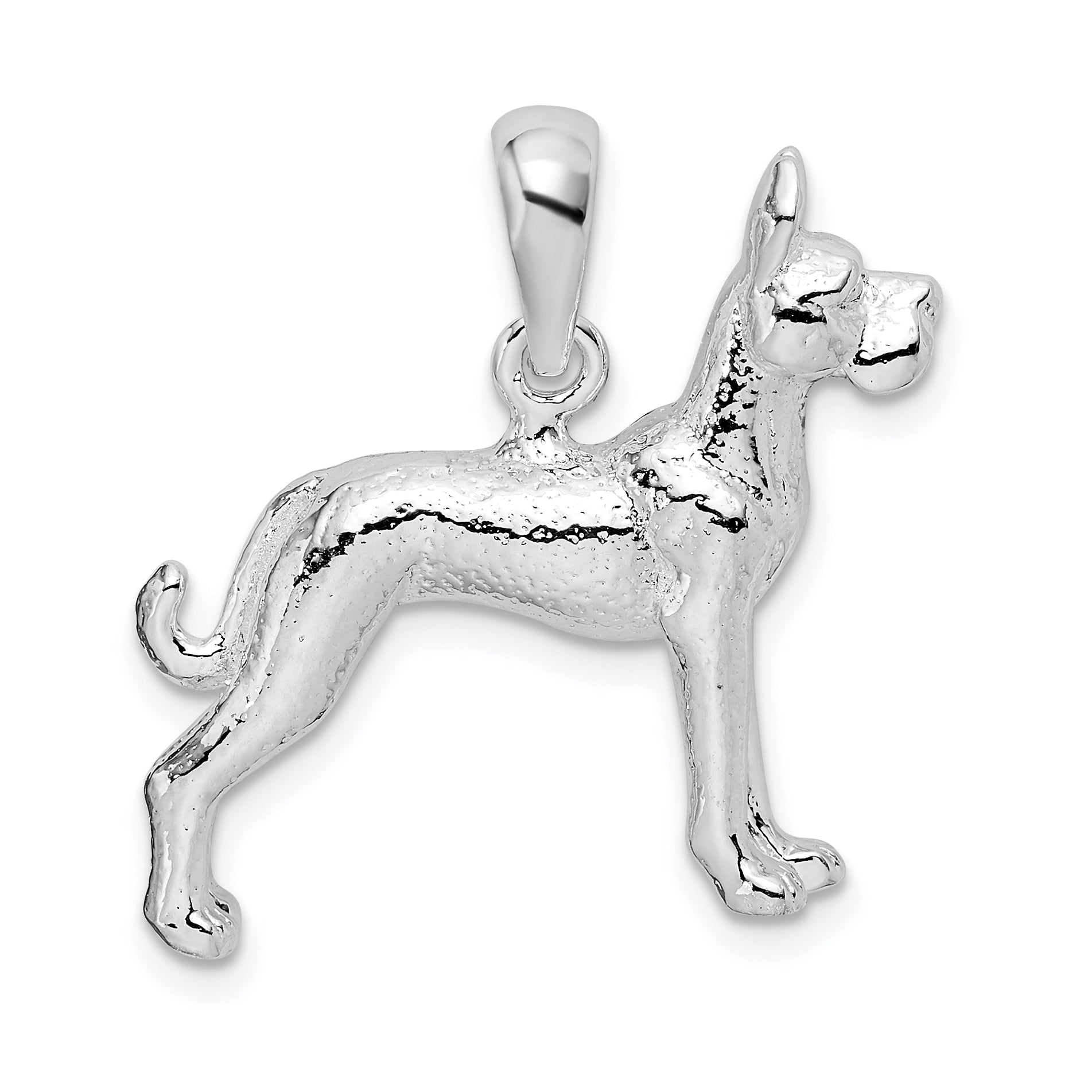 De-Ani Sterling Silver Rhodium-Plated Textured 3D Great Dane Pendant Main image