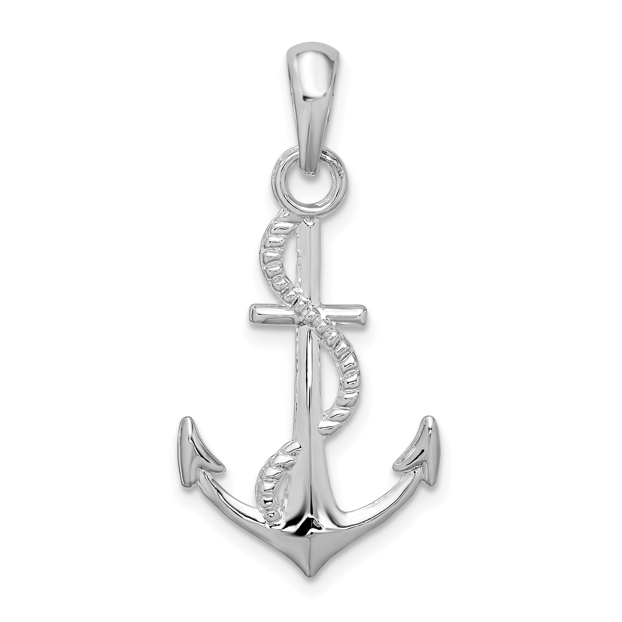De-Ani Sterling Silver Rhodium-plated Polished 3D Anchor and Rope Pendant Main image