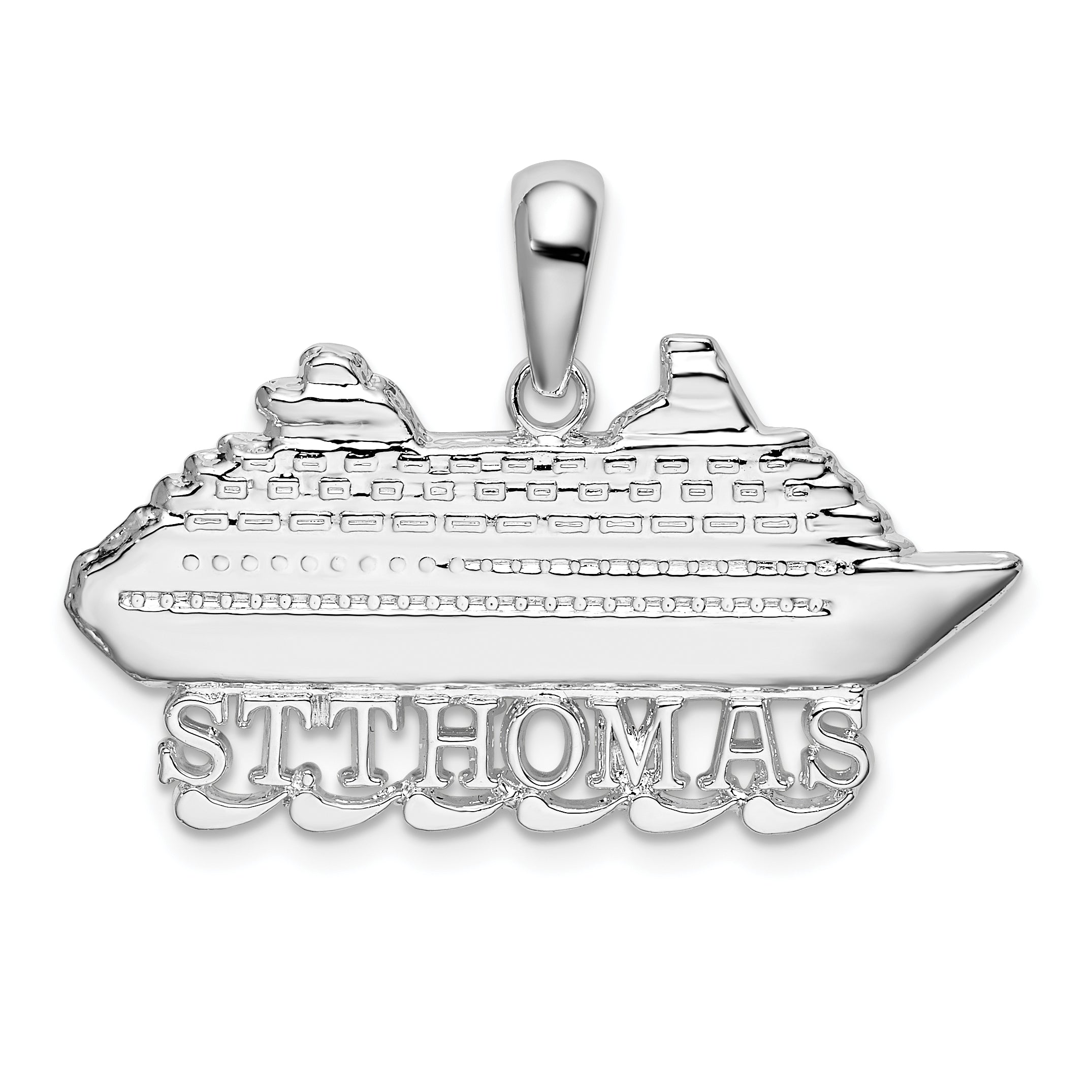 De-Ani Sterling Silver Rhodium-Plated Polished St. Thomas Cruise Ship Pendant Main image
