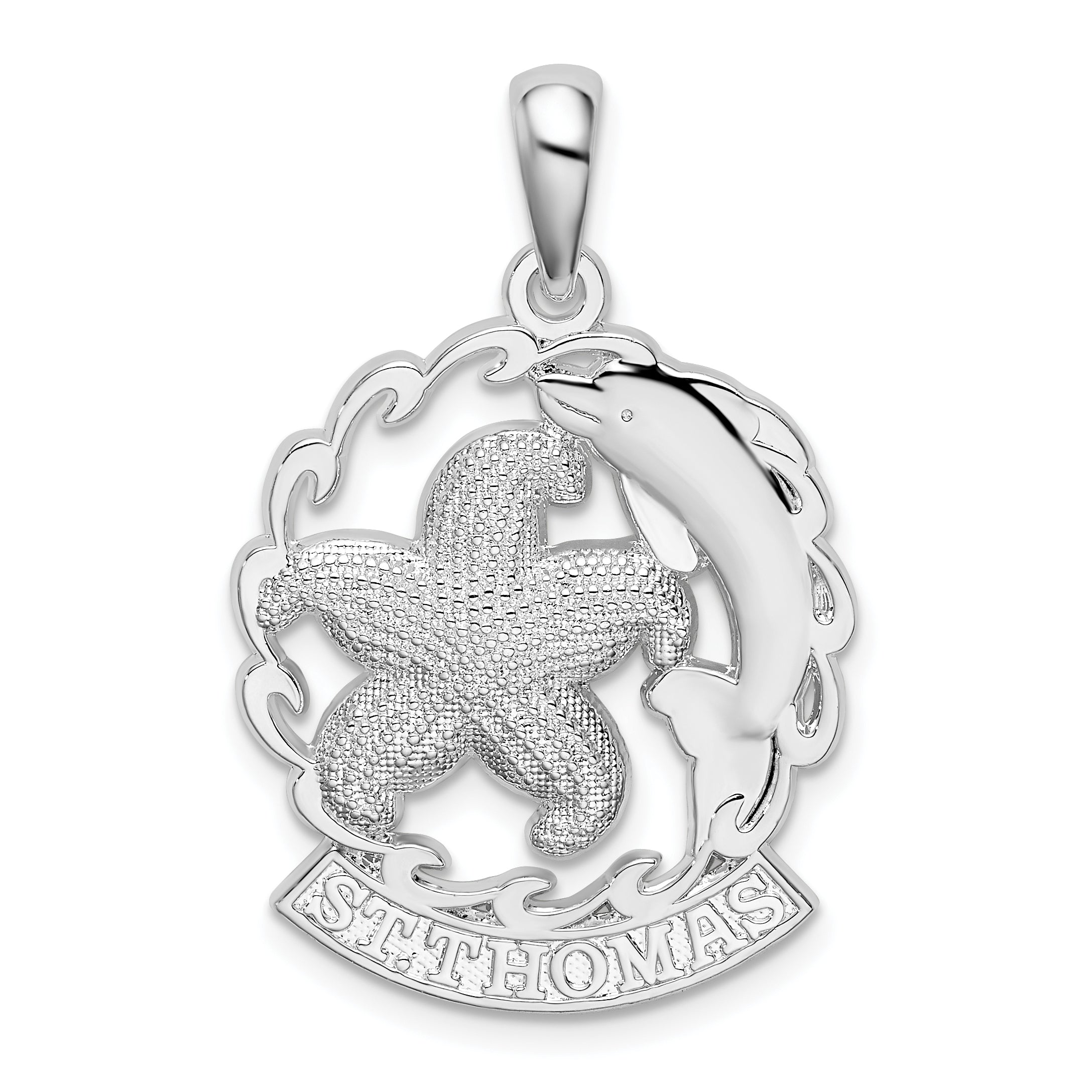 De-Ani Sterling Silver Rhodium-Plated St. Thomas Starfish and Dolphin Pendant Main image