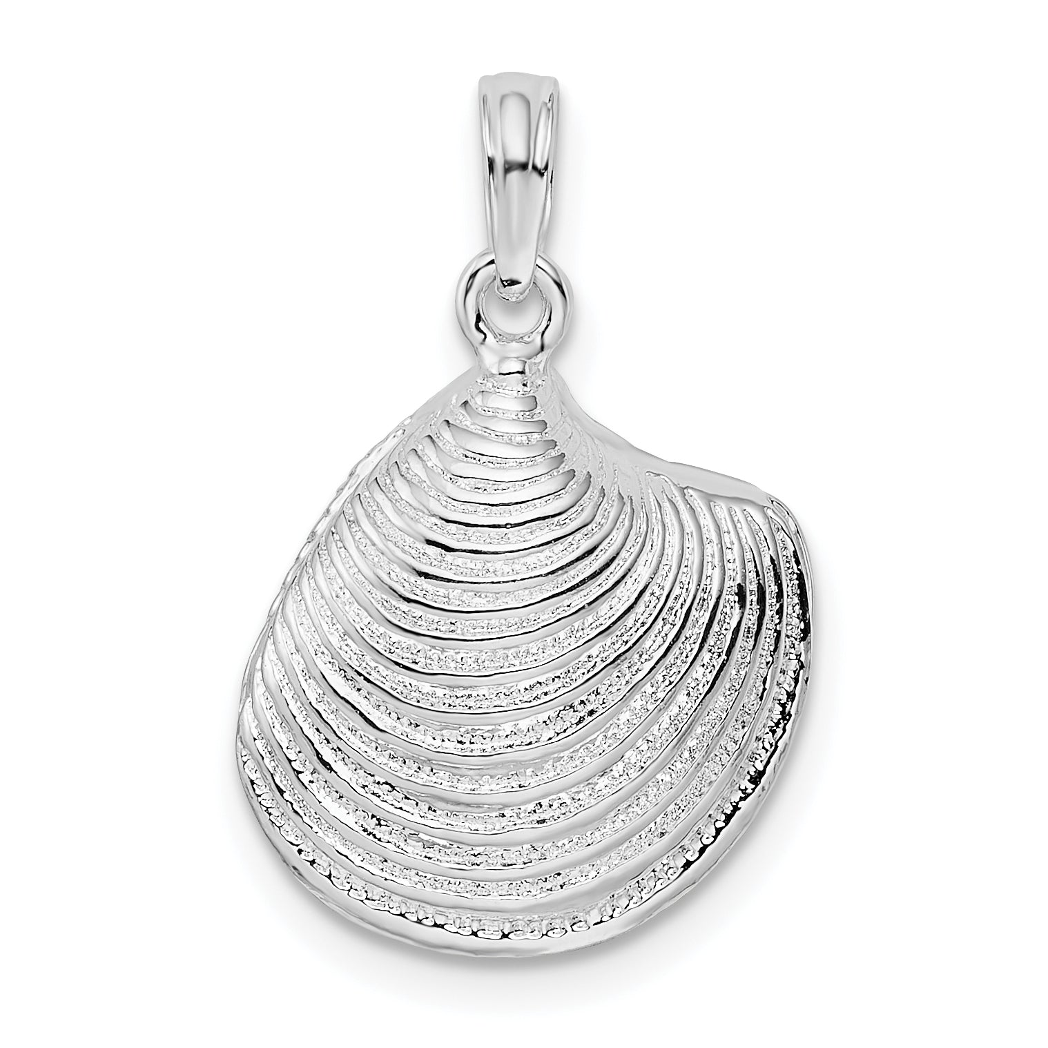 De-Ani Sterling Silver Rhodium-Plated Polished 3D Clam Shell Pendant Main image