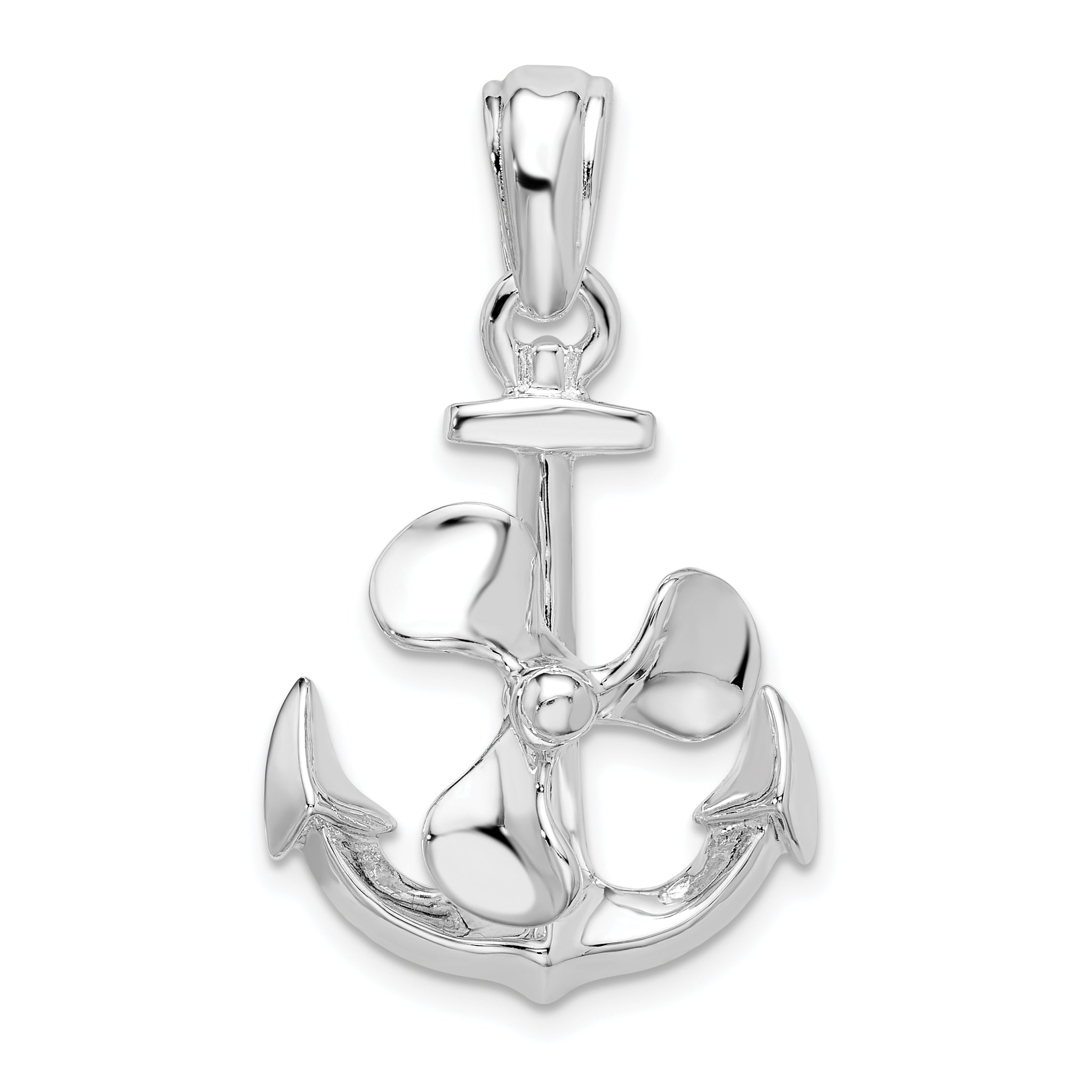 De-Ani Sterling Silver Rhodium-Plated Moveable 3D Anchor with Propeller Pendant Main image