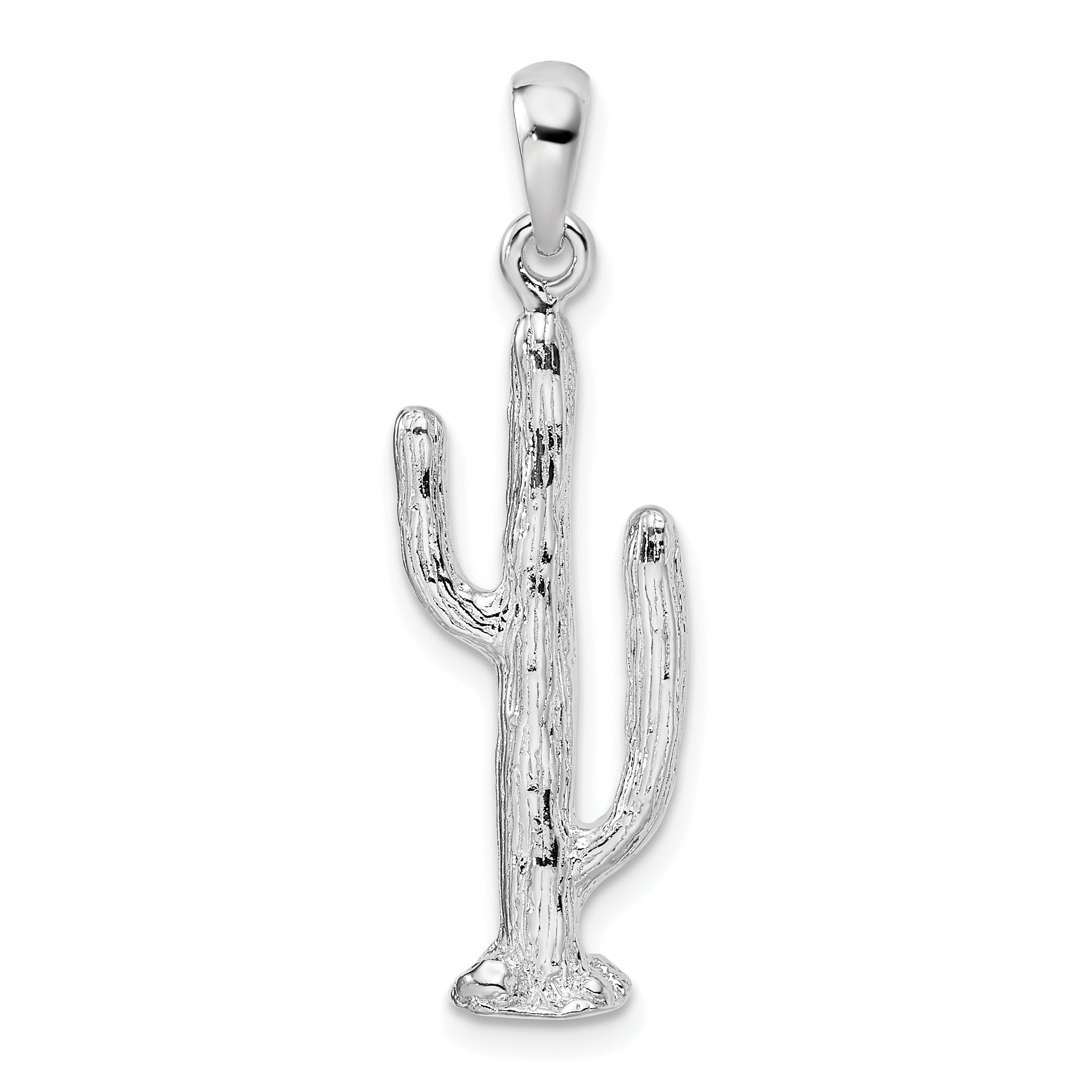 De-Ani Sterling Silver Rhodium-Plated Polished 3D Saguaro Cactus Pendant Main image