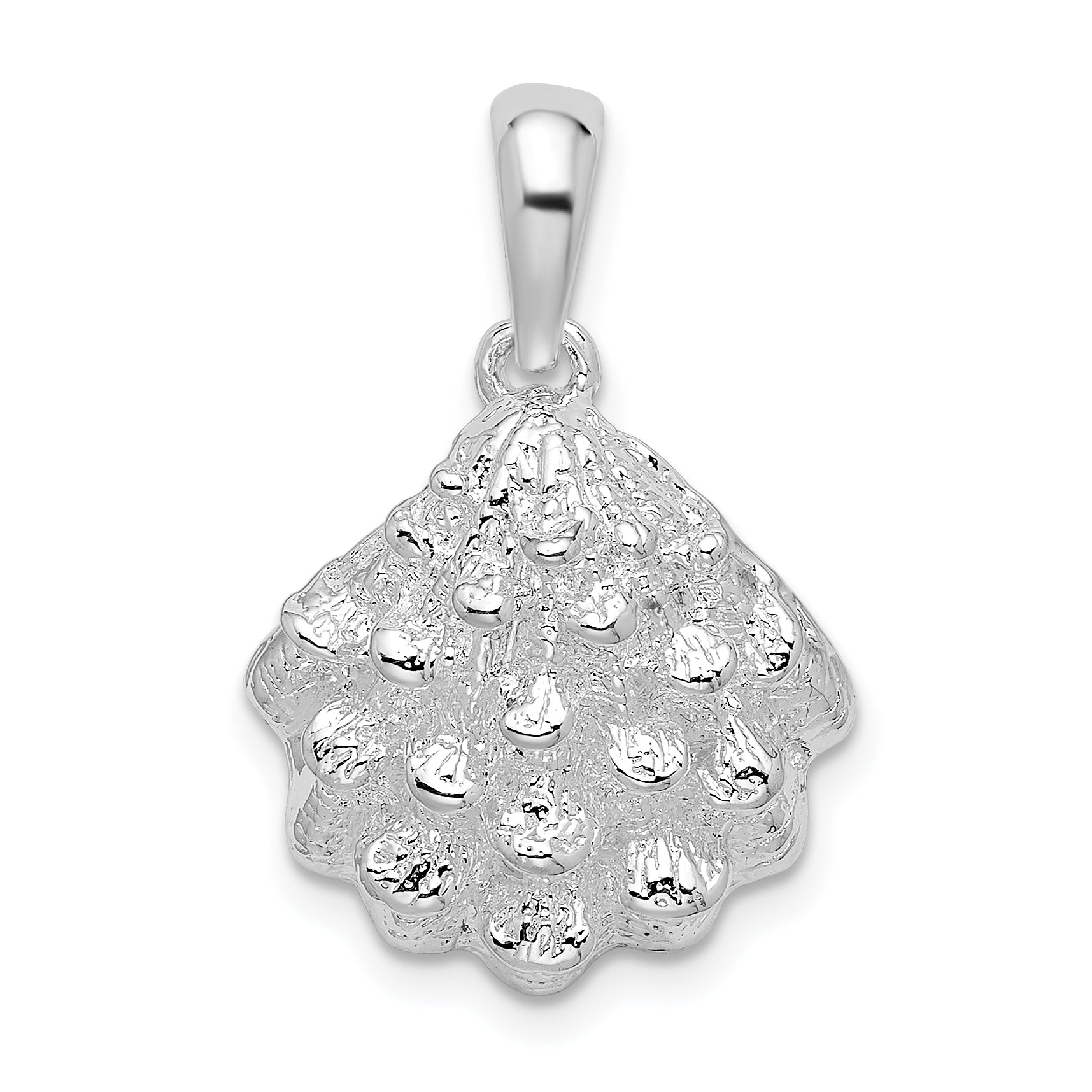 De-Ani Sterling Silver Rhodium-Plated Textured Oyster Shell Pendant Main image