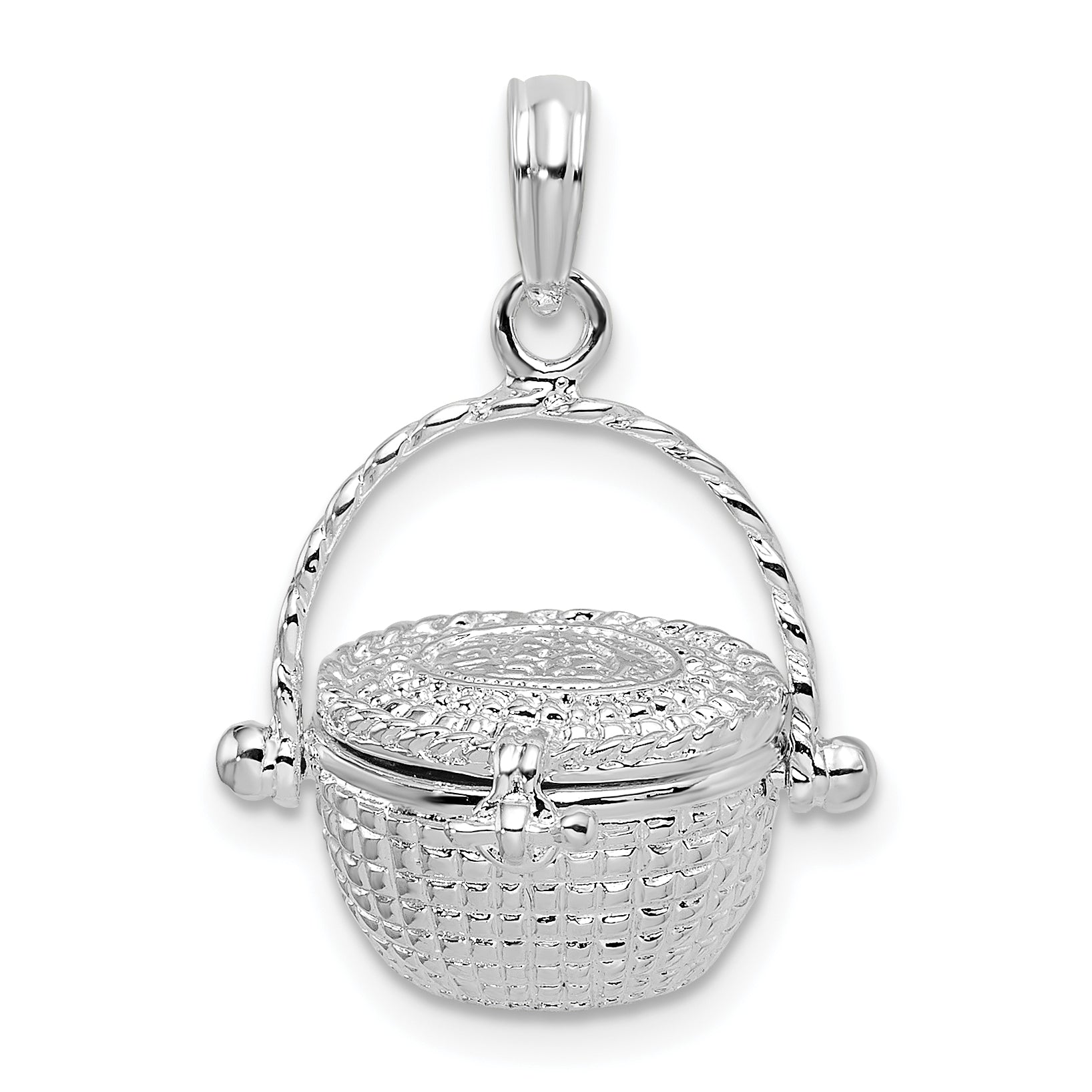 De-Ani Sterling Silver Rhodium-Plated Moveable 3D Nantucket Basket Pendant Main image