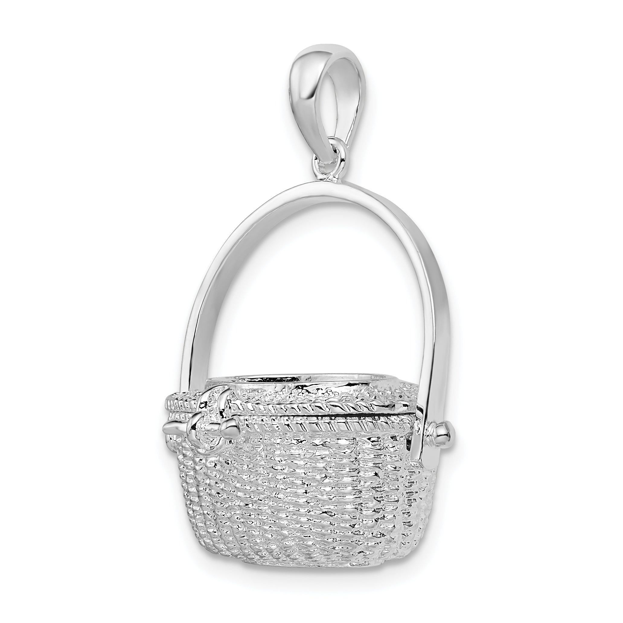 De-Ani Sterling Silver Rhodium-Plated Moveable 3D Nantucket Basket Pendant