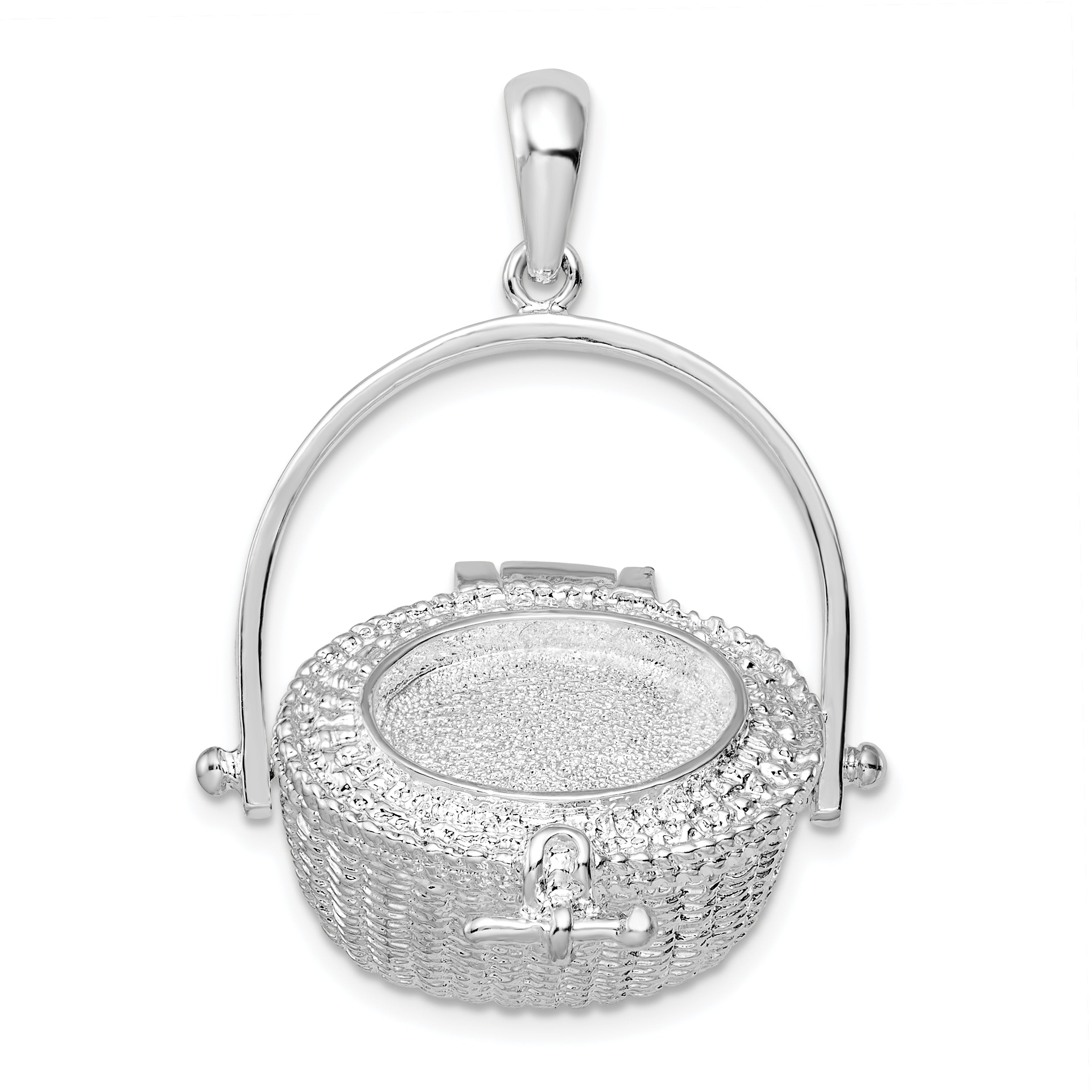 De-Ani Sterling Silver Rhodium-Plated Moveable 3D Nantucket Basket Pendant