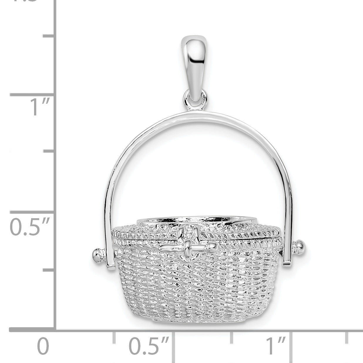 De-Ani Sterling Silver Rhodium-Plated Moveable 3D Nantucket Basket Pendant