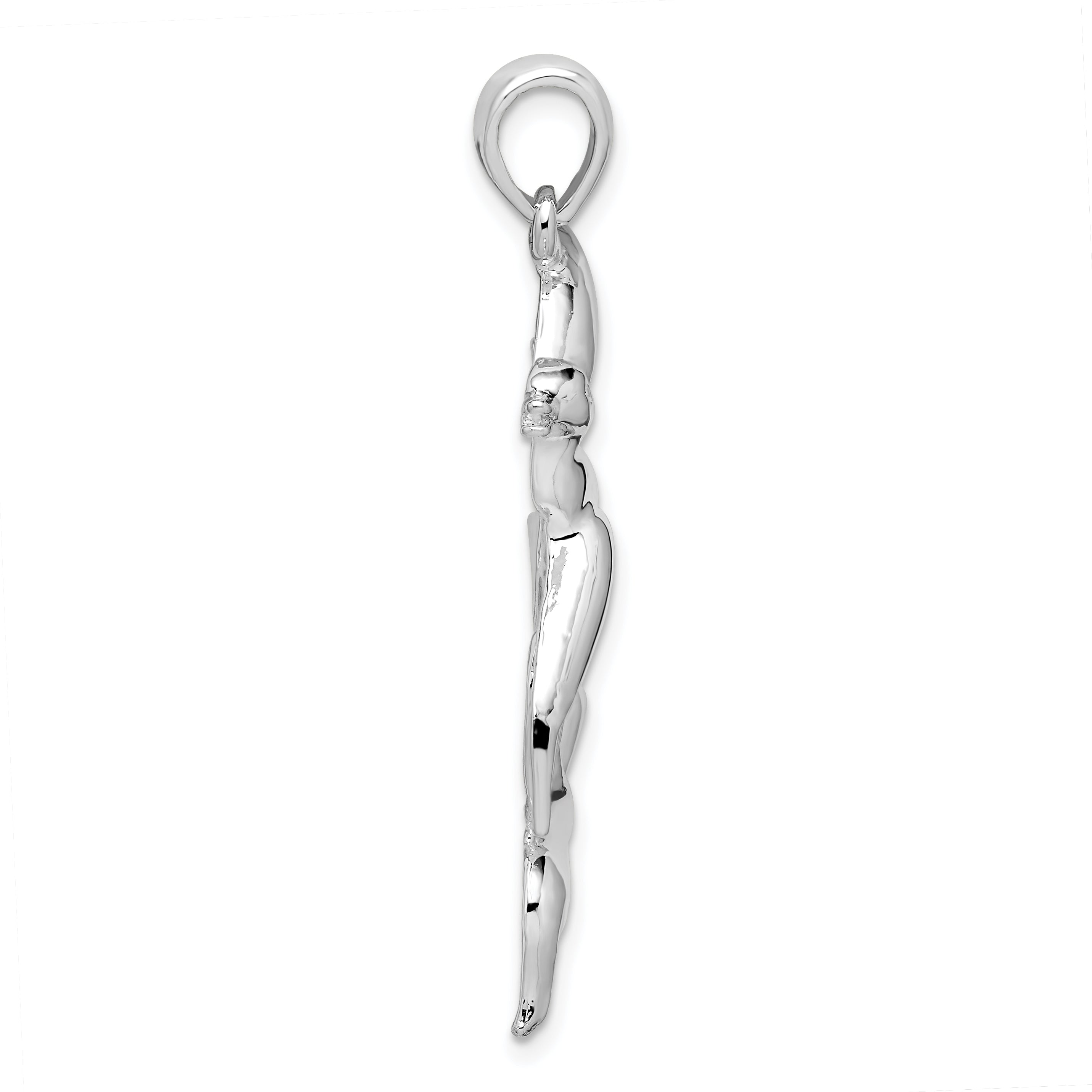 De-Ani Sterling Silver Rhodium-Plated Polished Duck Flying Over Cattails Pendant Secondary image