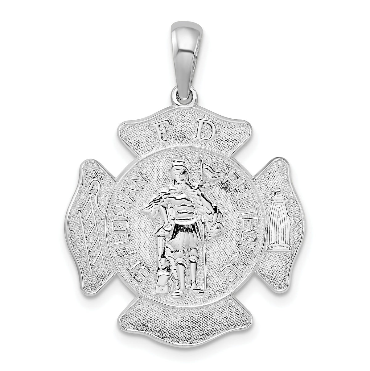 St. Florian Fire Department Medal Pendant in Sterling Silver, 31mm - Sophia Jewelers Main image