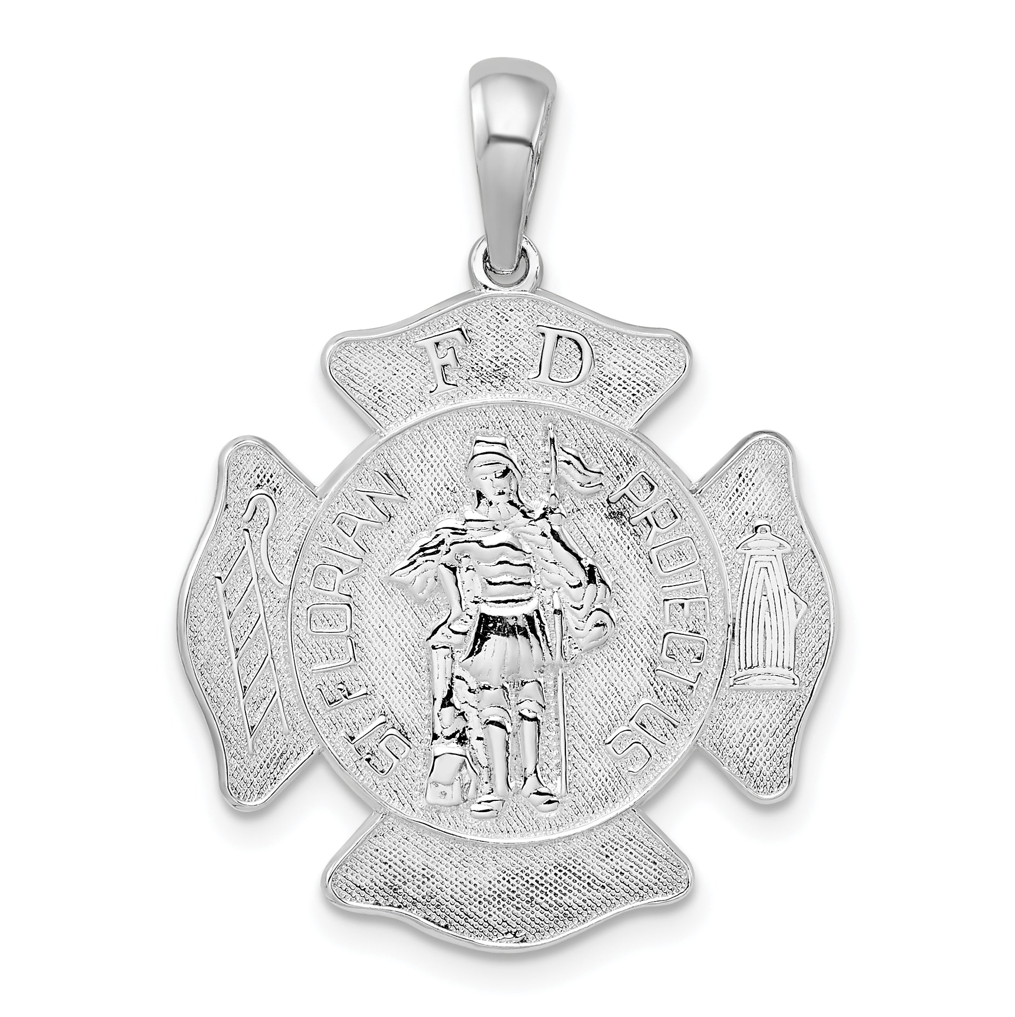 De-Ani Sterling Silver Rhodium-Plated St. Florian Fire Department Medal Pendant Main image