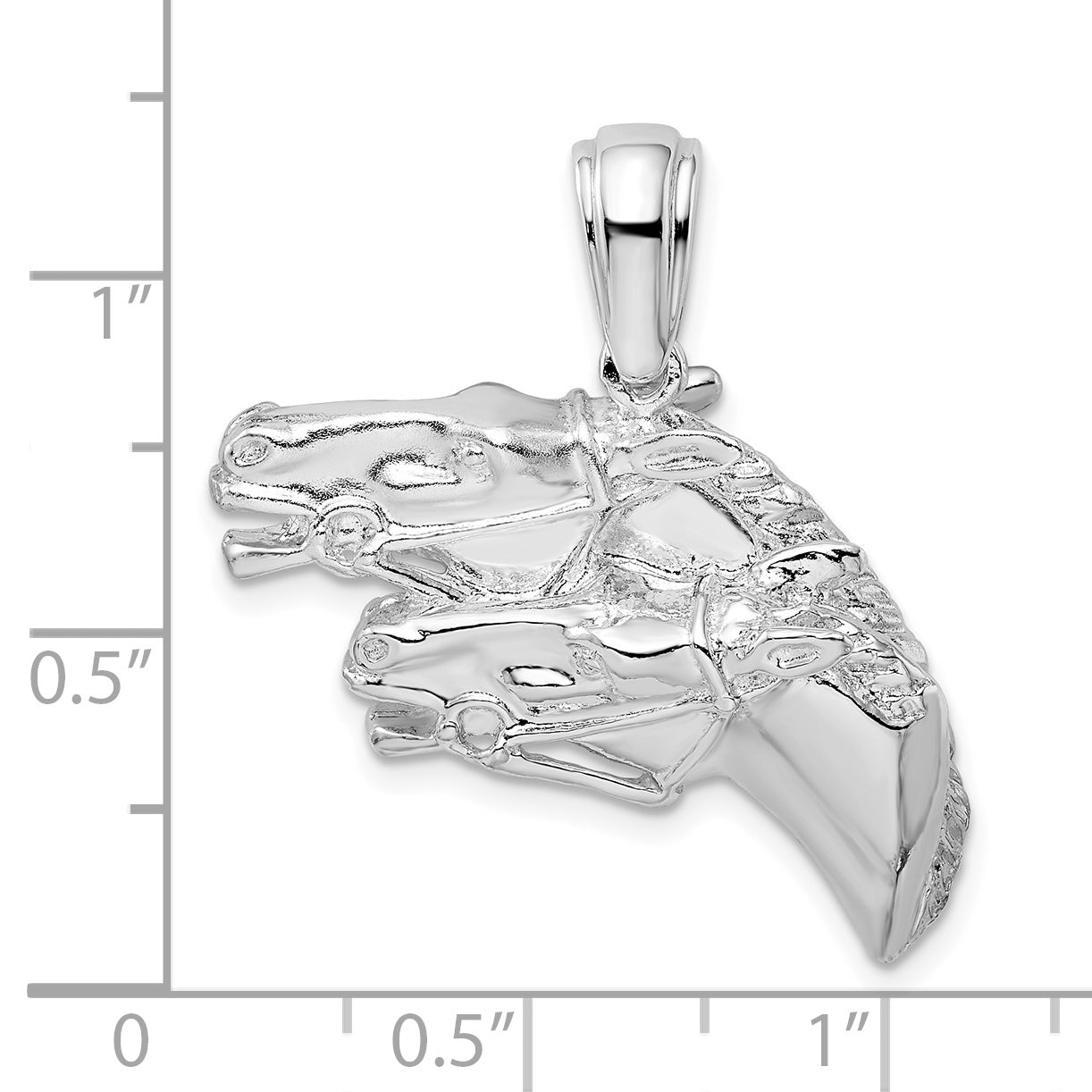 De-Ani Sterling Silver Rhodium-plated Polished Double Horse Head Pendant