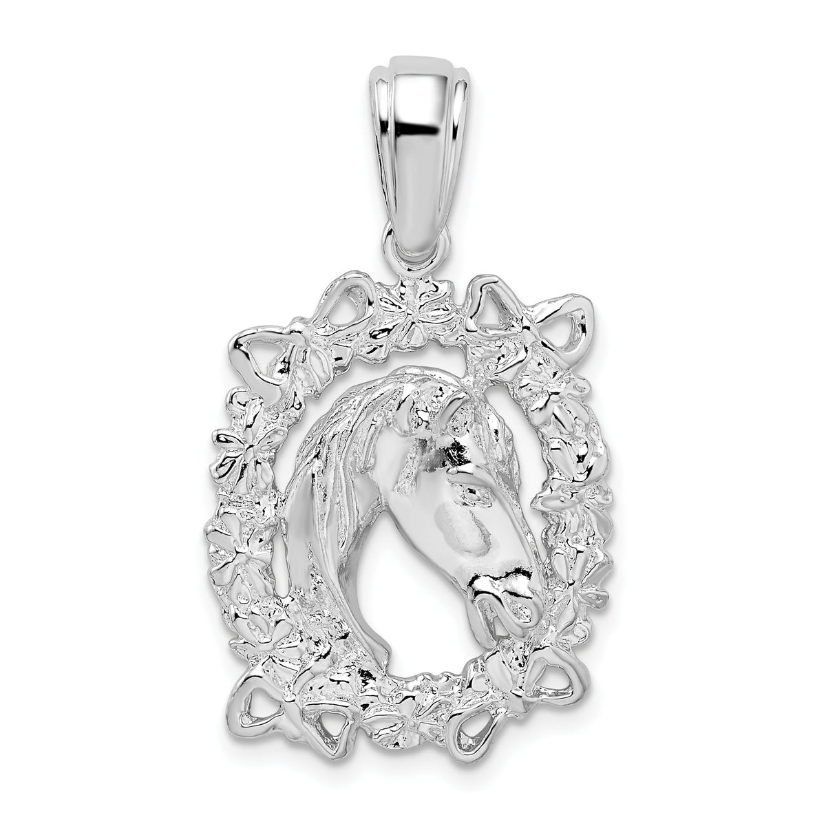 Horse Head & Wreath Pendant in Sterling Silver, 23mm Textured - Sophia Jewelers Main image