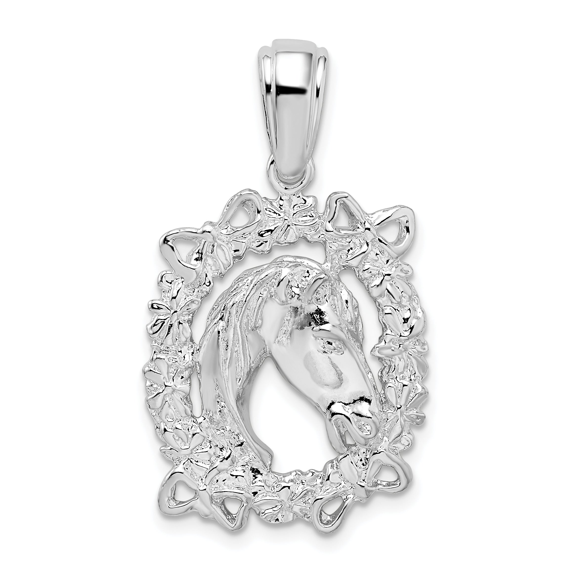 De-Ani Sterling Silver Rhodium-Plated Polished Horse Head in Wreath Pendant Main image