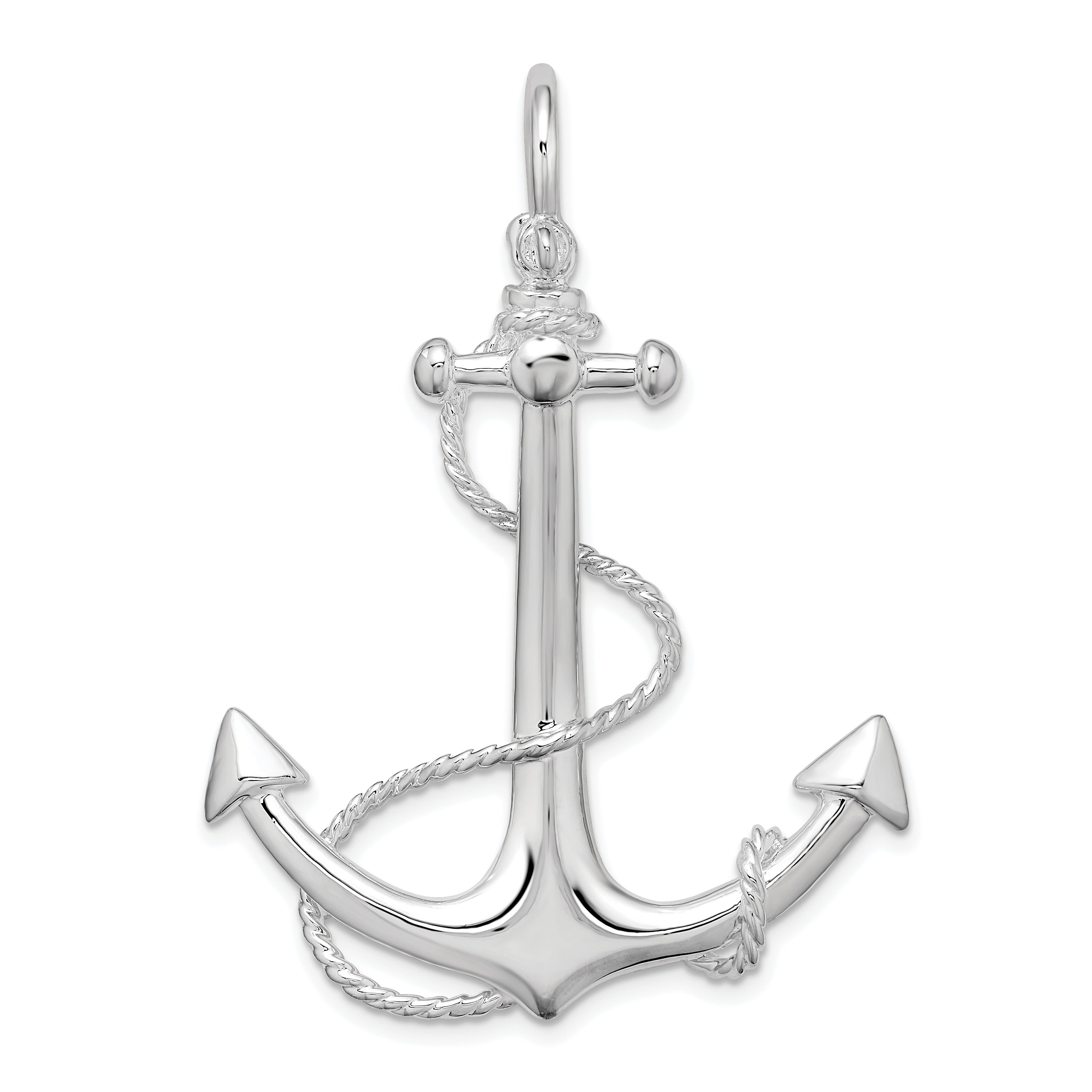 De-Ani Sterling Silver Rhodium-Plated Polished 3D Anchor with Rope Pendant Main image