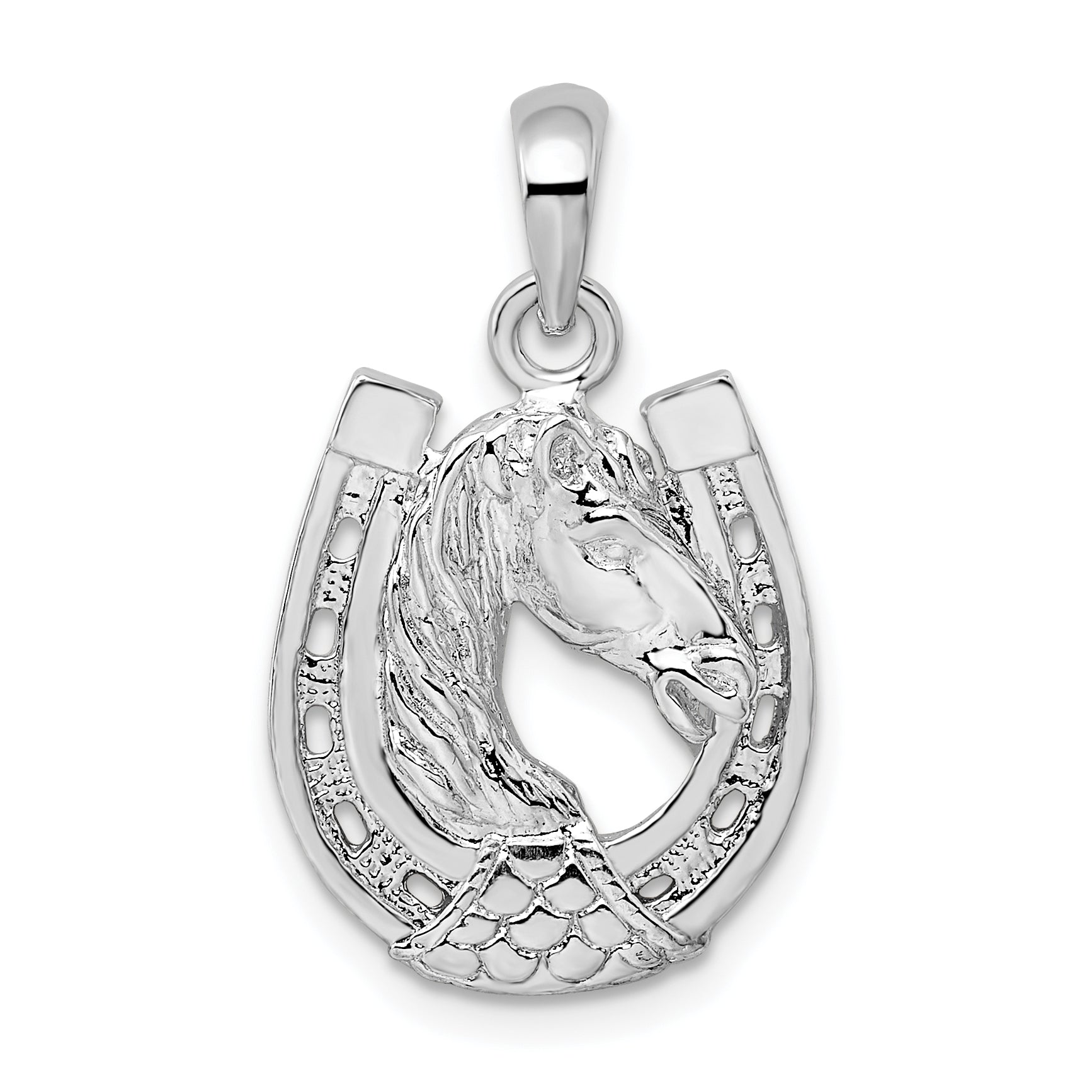 De-Ani Sterling Silver Rhodium-Plated Polished Horse Head in Horseshoe Pendant Main image