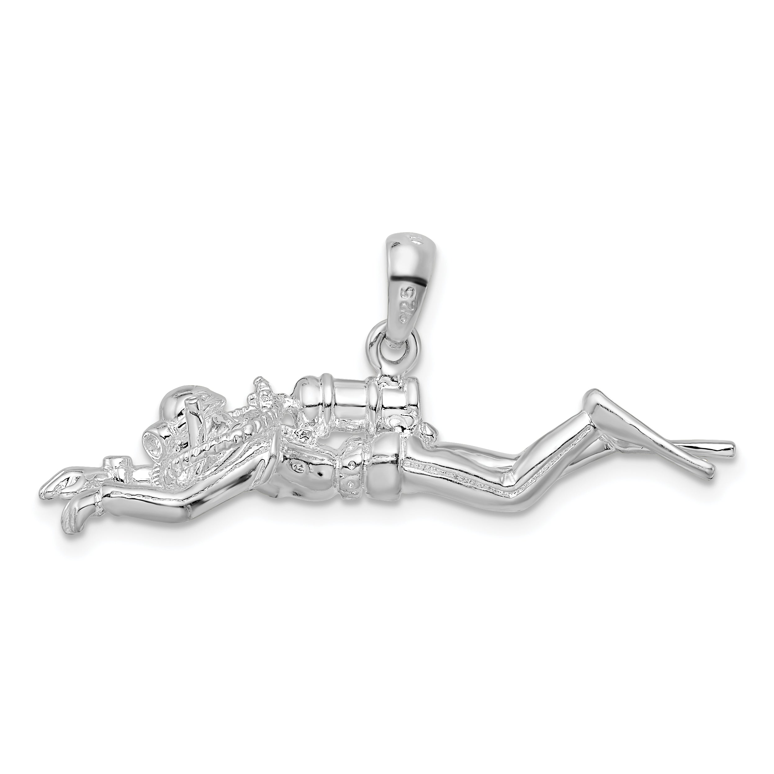 De-Ani Sterling Silver Rhodium-Plated Polished 3D Male Scuba Diver Pendant