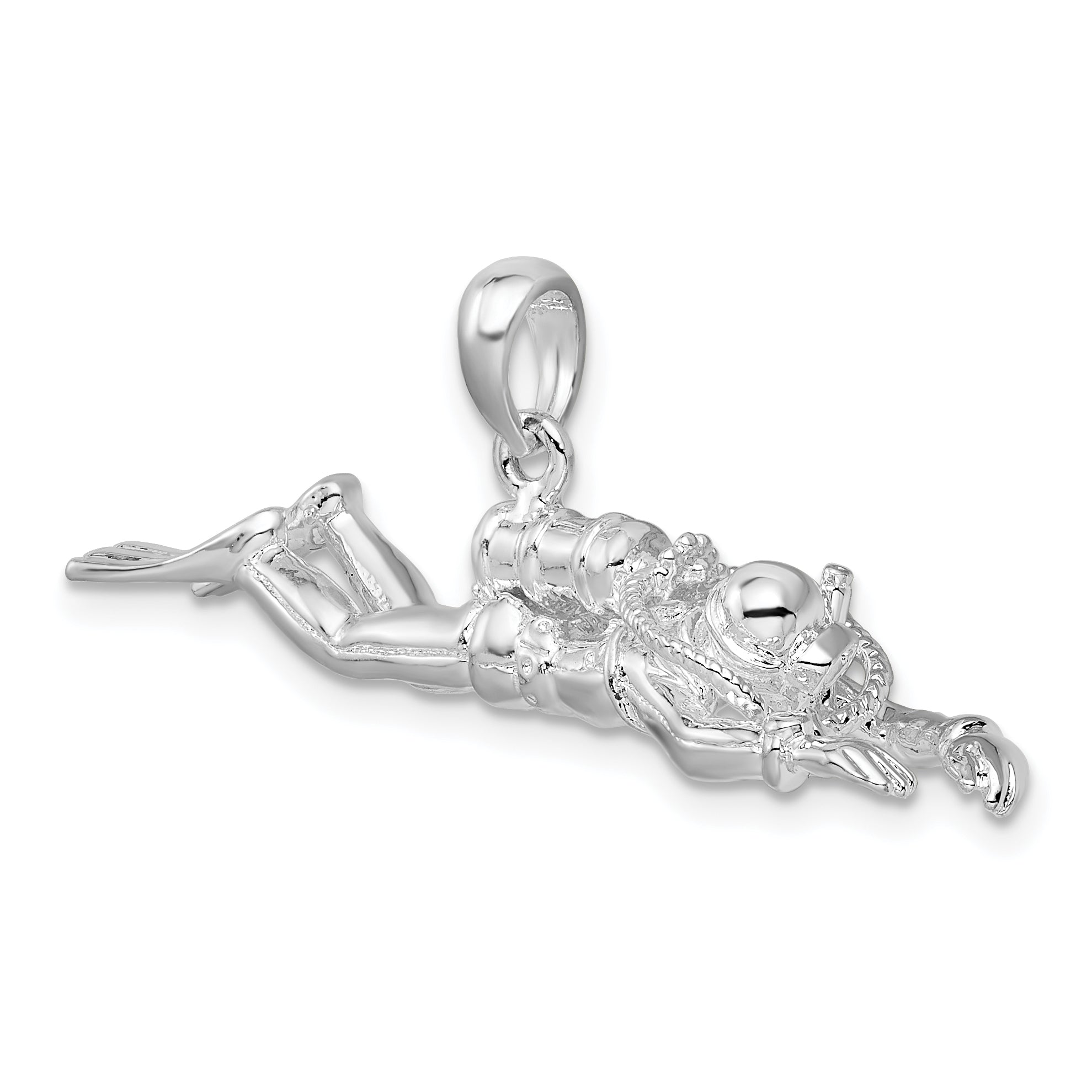 De-Ani Sterling Silver Rhodium-Plated Polished 3D Male Scuba Diver Pendant
