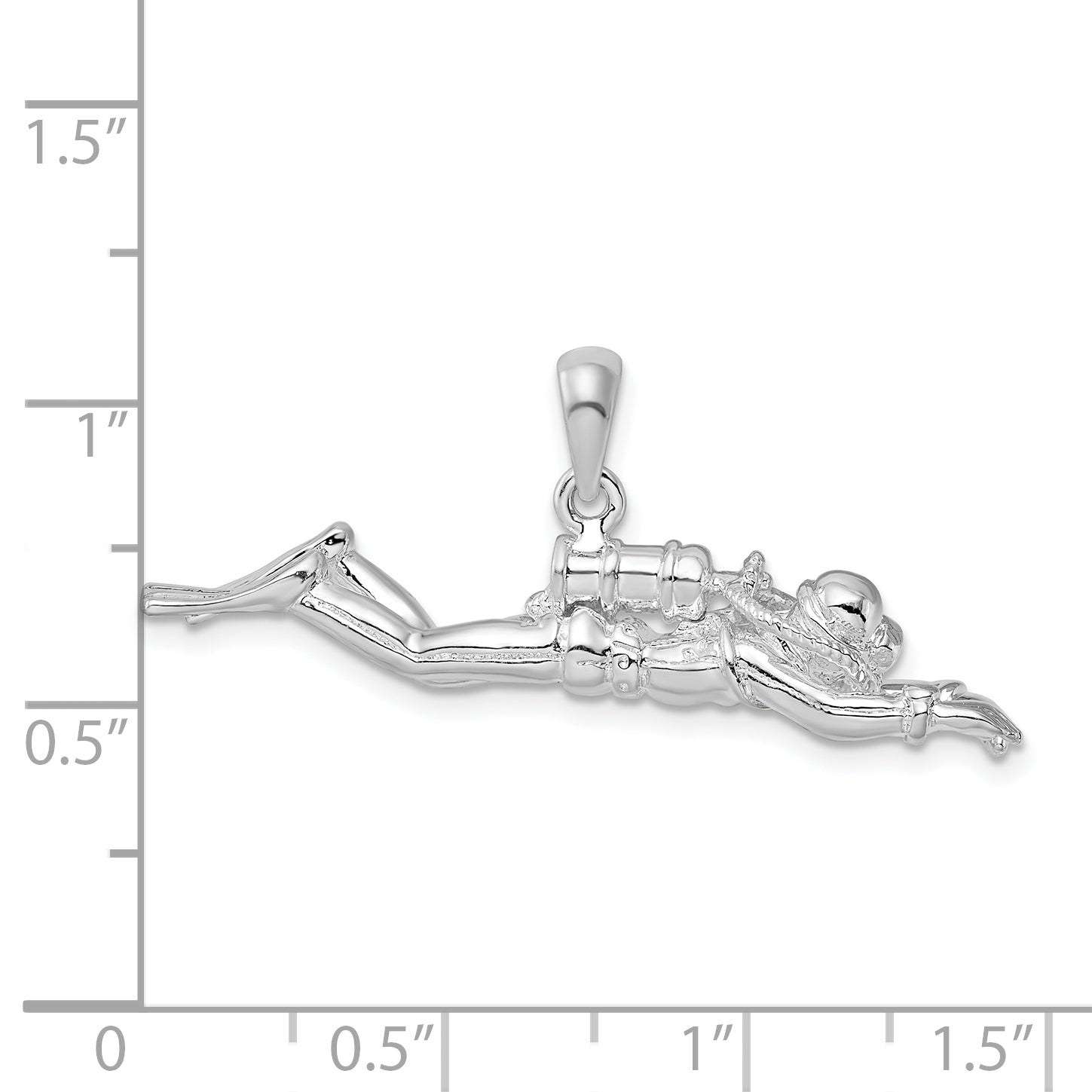 De-Ani Sterling Silver Rhodium-Plated Polished 3D Male Scuba Diver Pendant