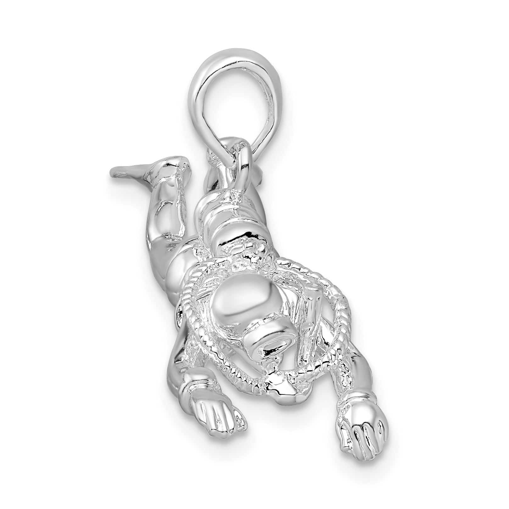 De-Ani Sterling Silver Rhodium-Plated Polished 3D Female Scuba Diver Pendant