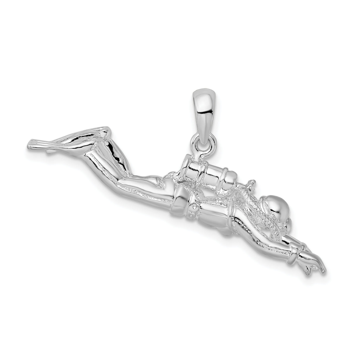 De-Ani Sterling Silver Rhodium-Plated Polished 3D Female Scuba Diver Pendant