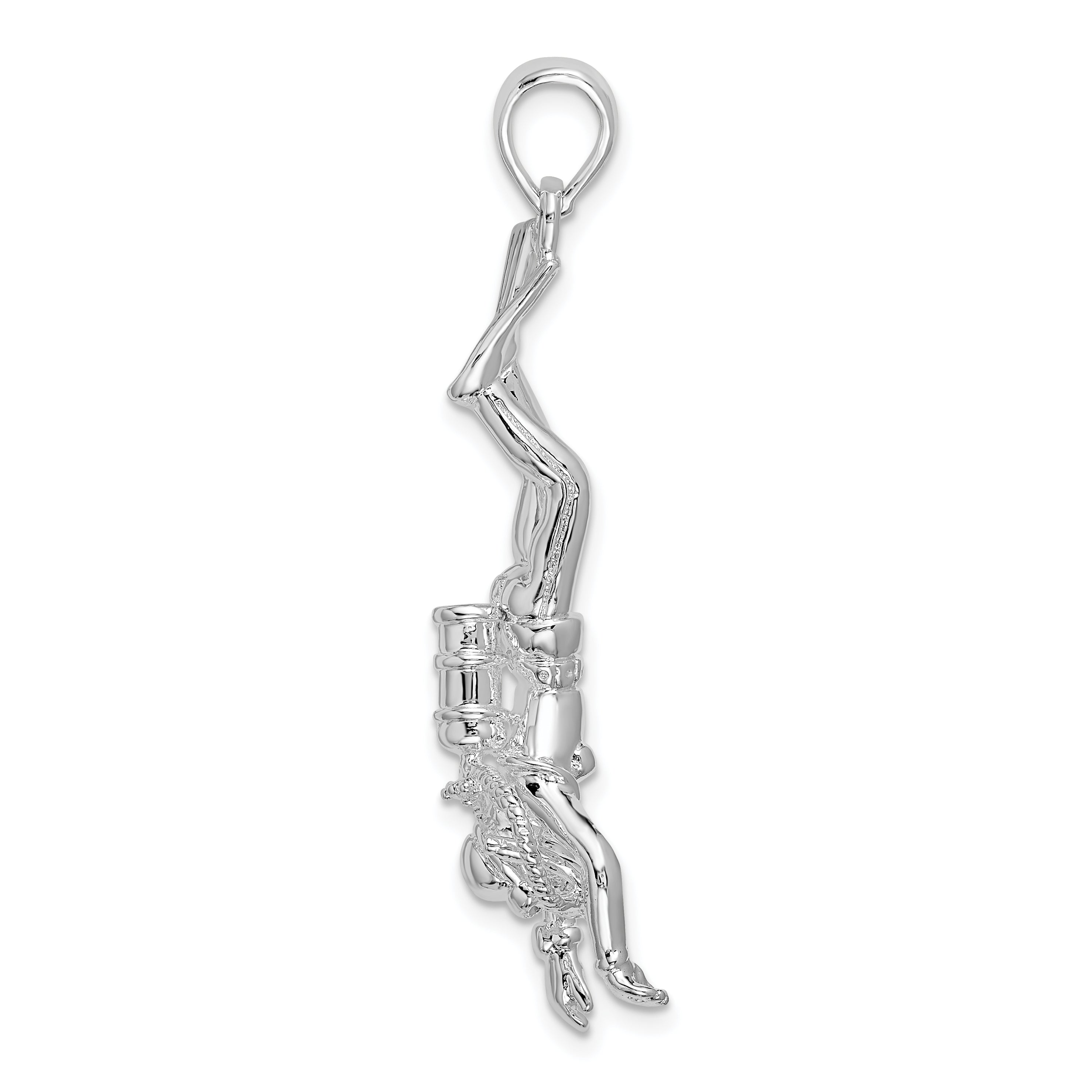 De-Ani Sterling Silver Rhodium-Plated Polished 3D Female Scuba Diver Pendant Secondary image
