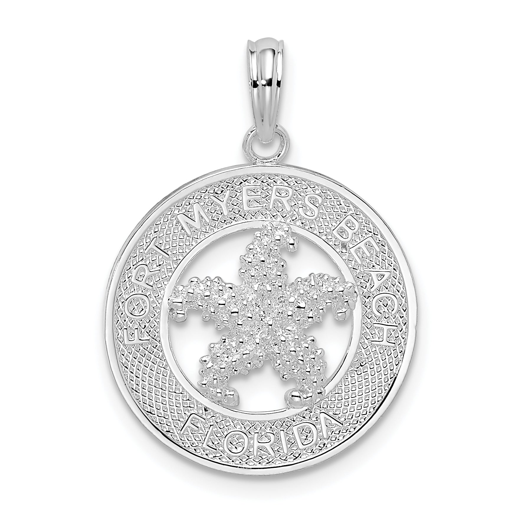 De-Ani Sterling Silver Rhodium-Plated Fort Myers Beach Florida Circle with Starfish Pendant Main image