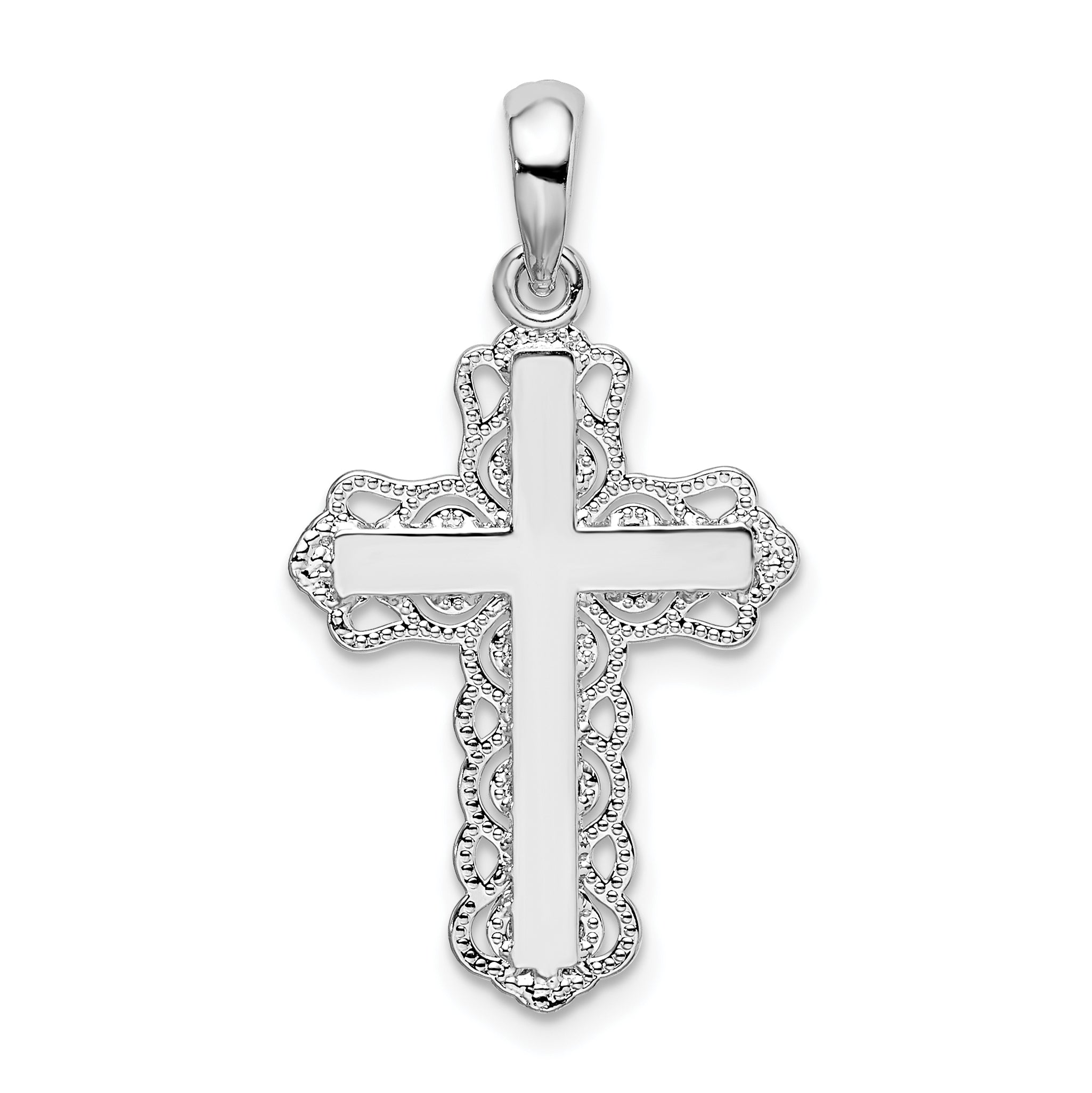 De-Ani Sterling Silver Polished Lace-edge Cross Pendant