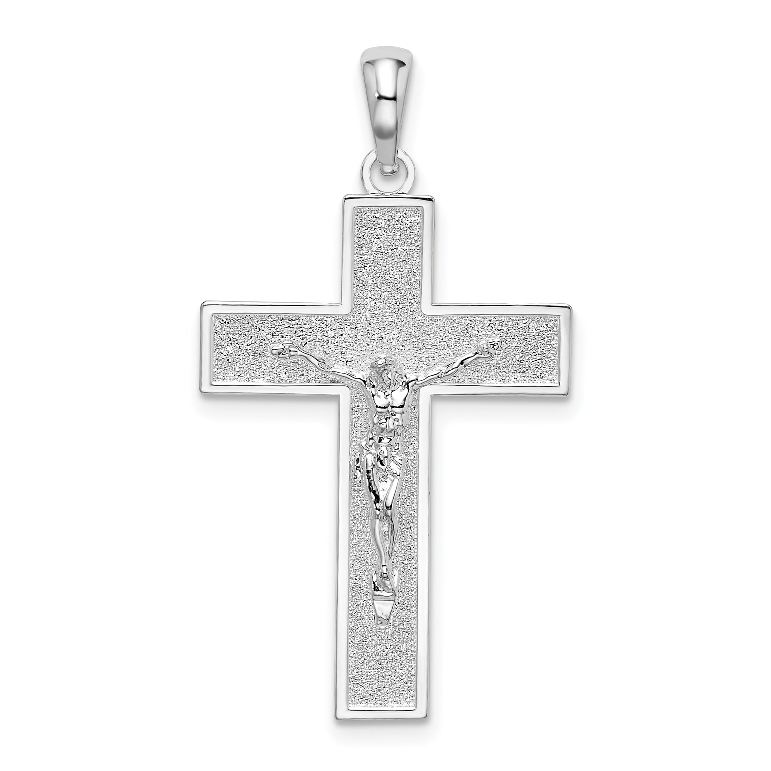 De-Ani Sterling Silver Rhodium-Plated Textured Latin Crucifix Pendant Main image