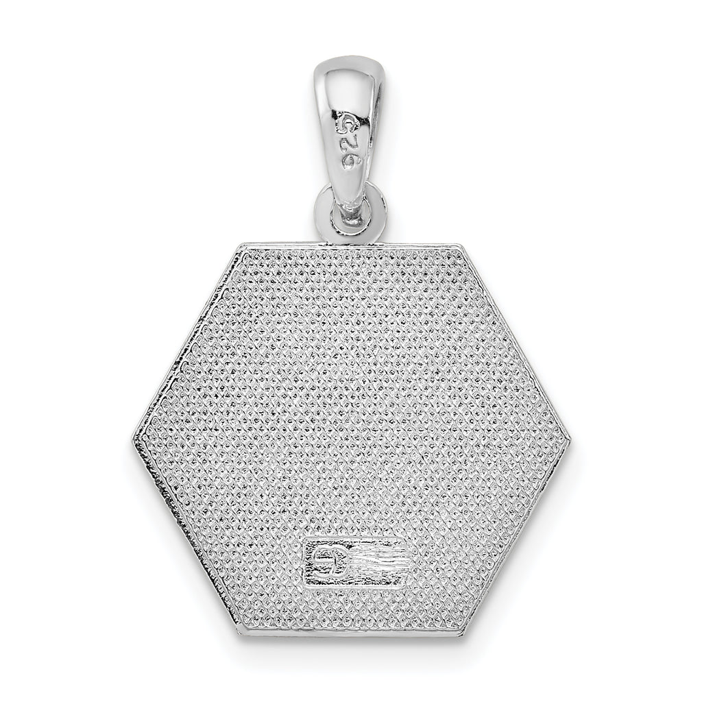De-Ani Sterling Silver Rhodium-Plated Polished Caduceus Hexagon Disc Pendant