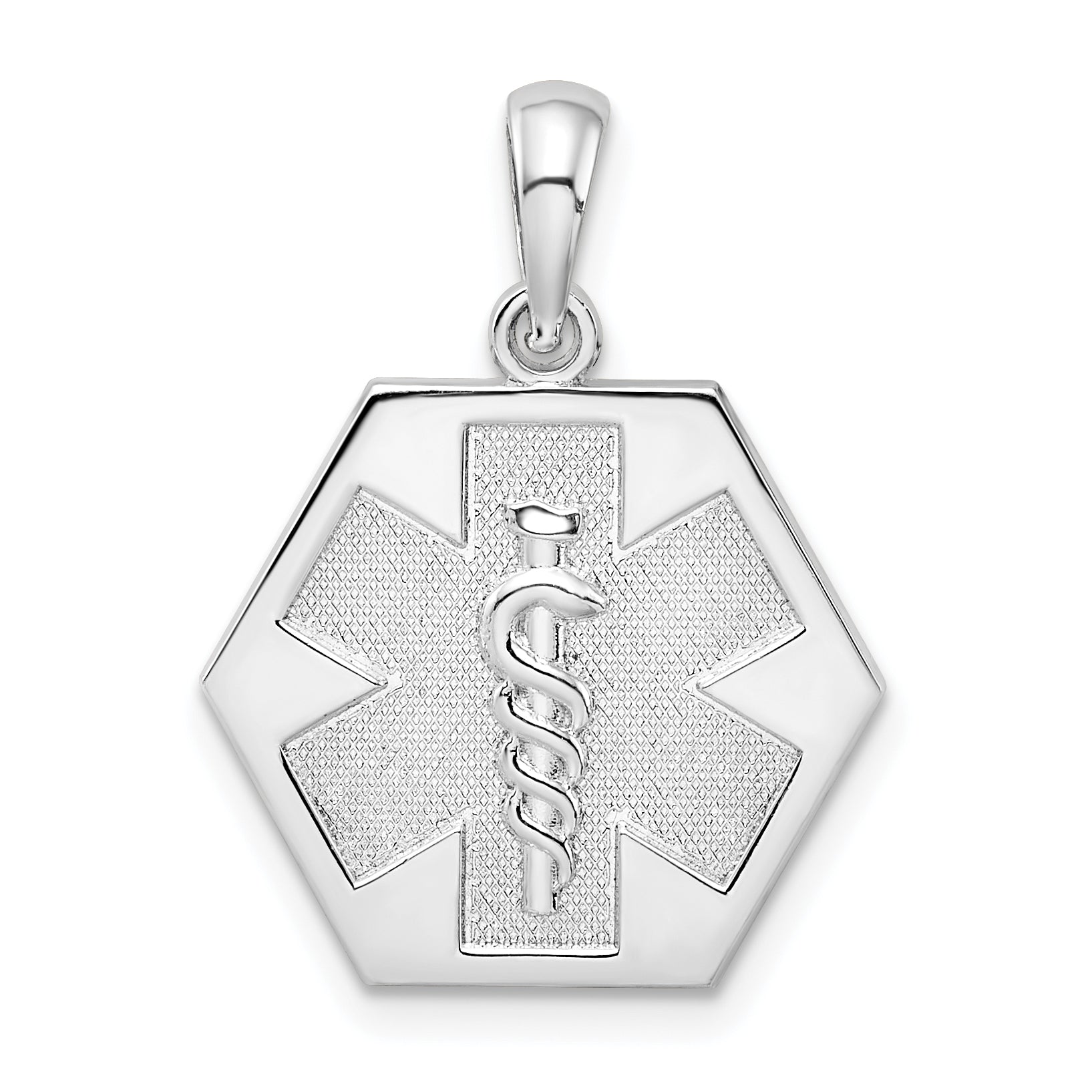 De-Ani Sterling Silver Rhodium-Plated Polished Caduceus Hexagon Disc Pendant Main image