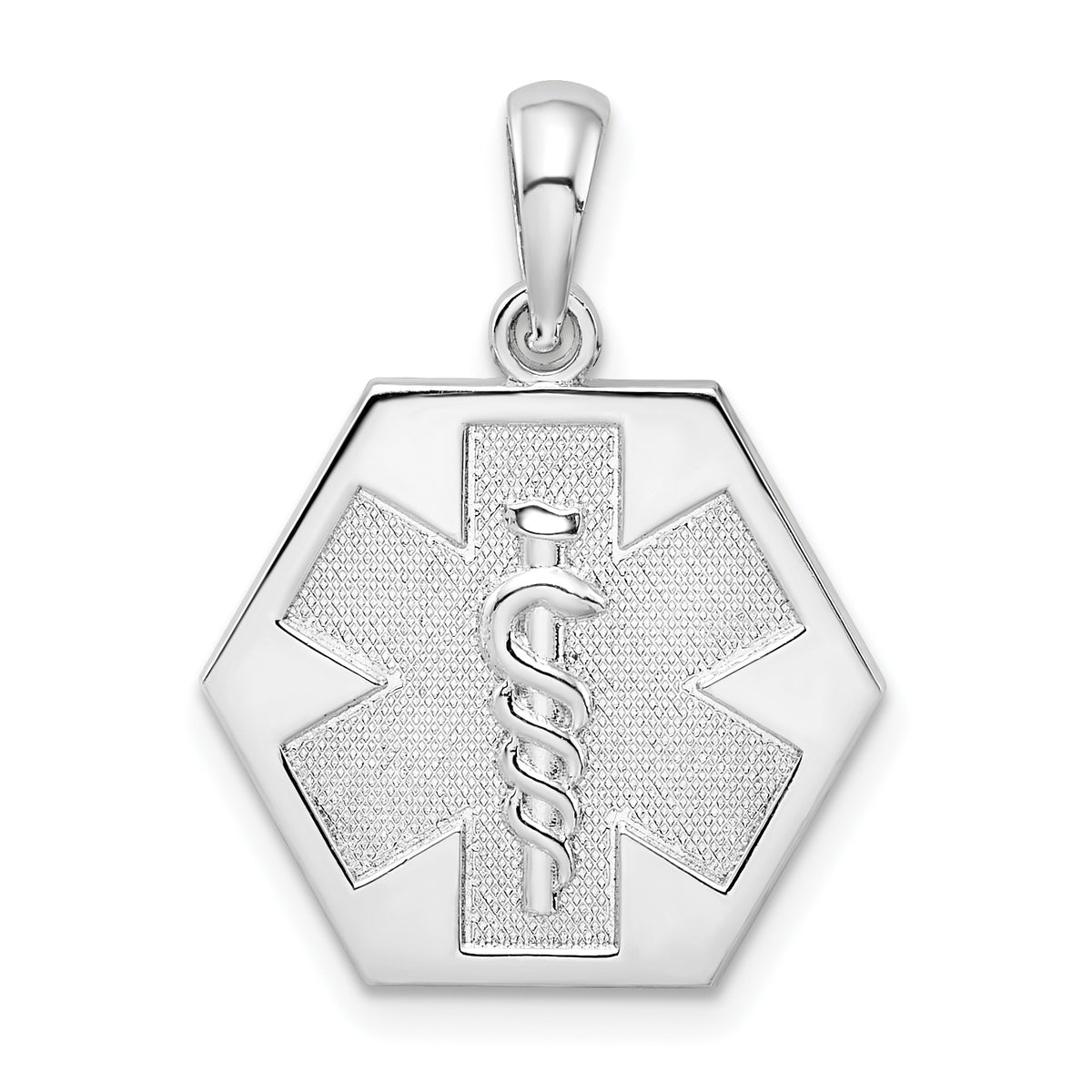 De-Ani Sterling Silver Rhodium-Plated Polished Caduceus Hexagon Disc Pendant