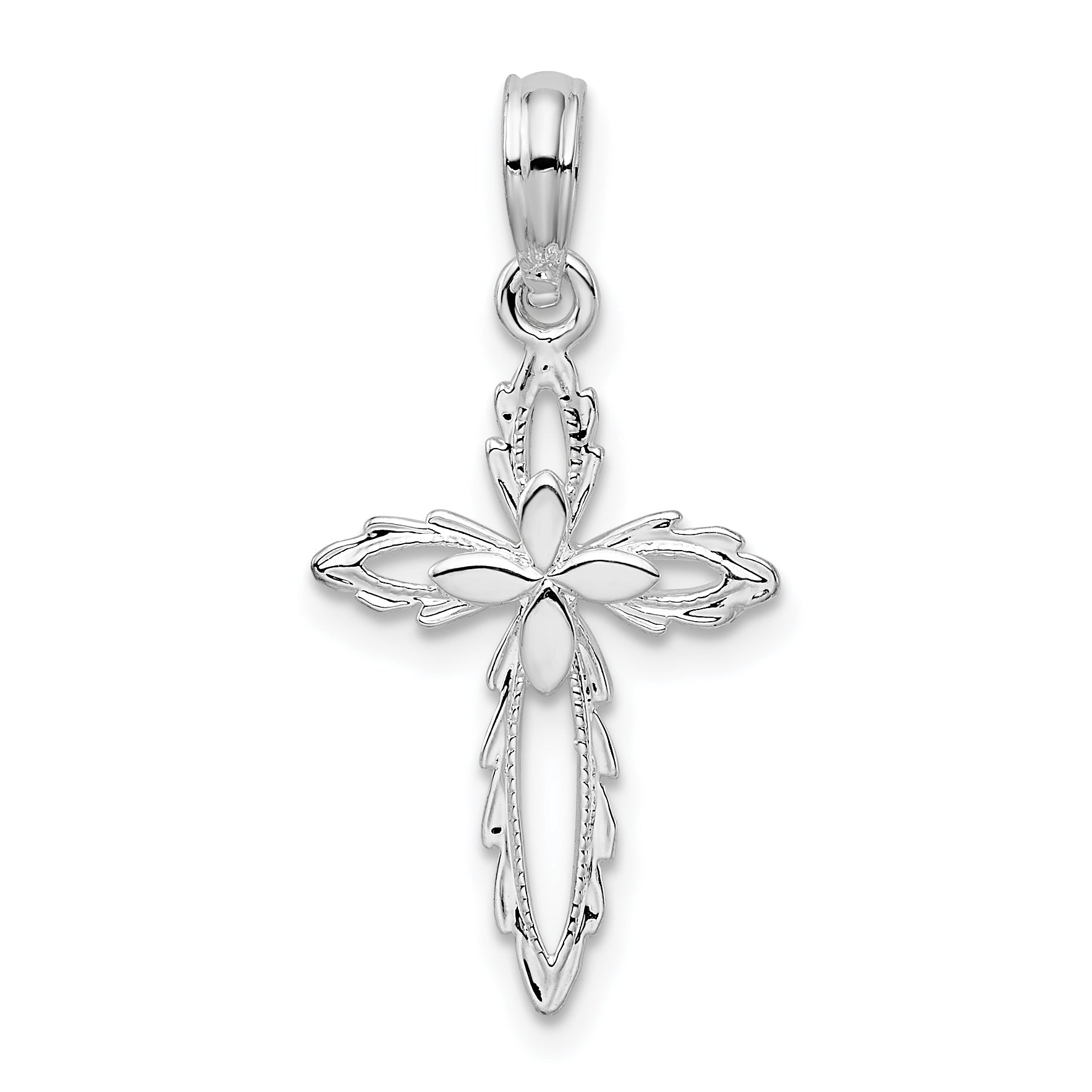De-Ani Sterling Silver Rhodium-Plated Scalloped Edge Cut-Out Cross Pendant Main image