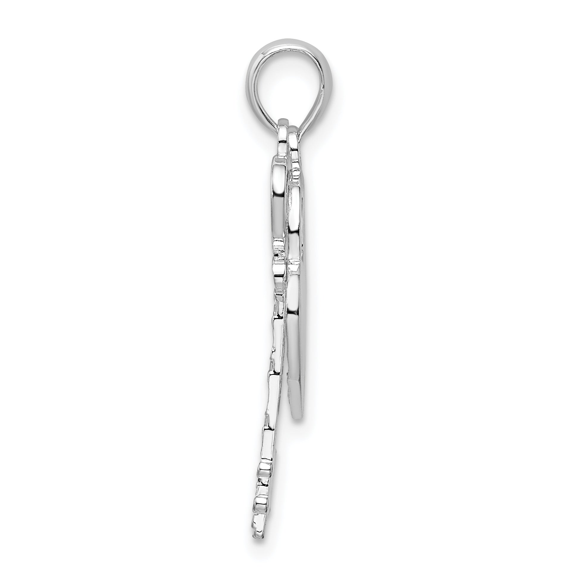 De-Ani Sterling Silver Rhodium-Plated Polished Moveable Key with Heart Lock Pendant