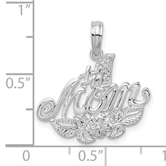 De-Ani Sterling Silver Rhodium-plated Polished #1 Mom with Flower Pendant