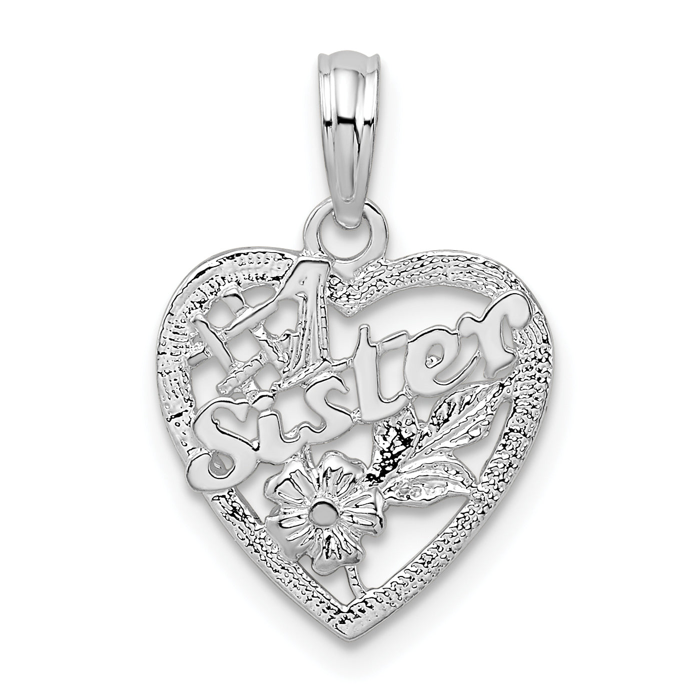De-Ani Sterling Silver Rhodium-Plated Polished #1 Sister with Flower Heart Pendant Main image