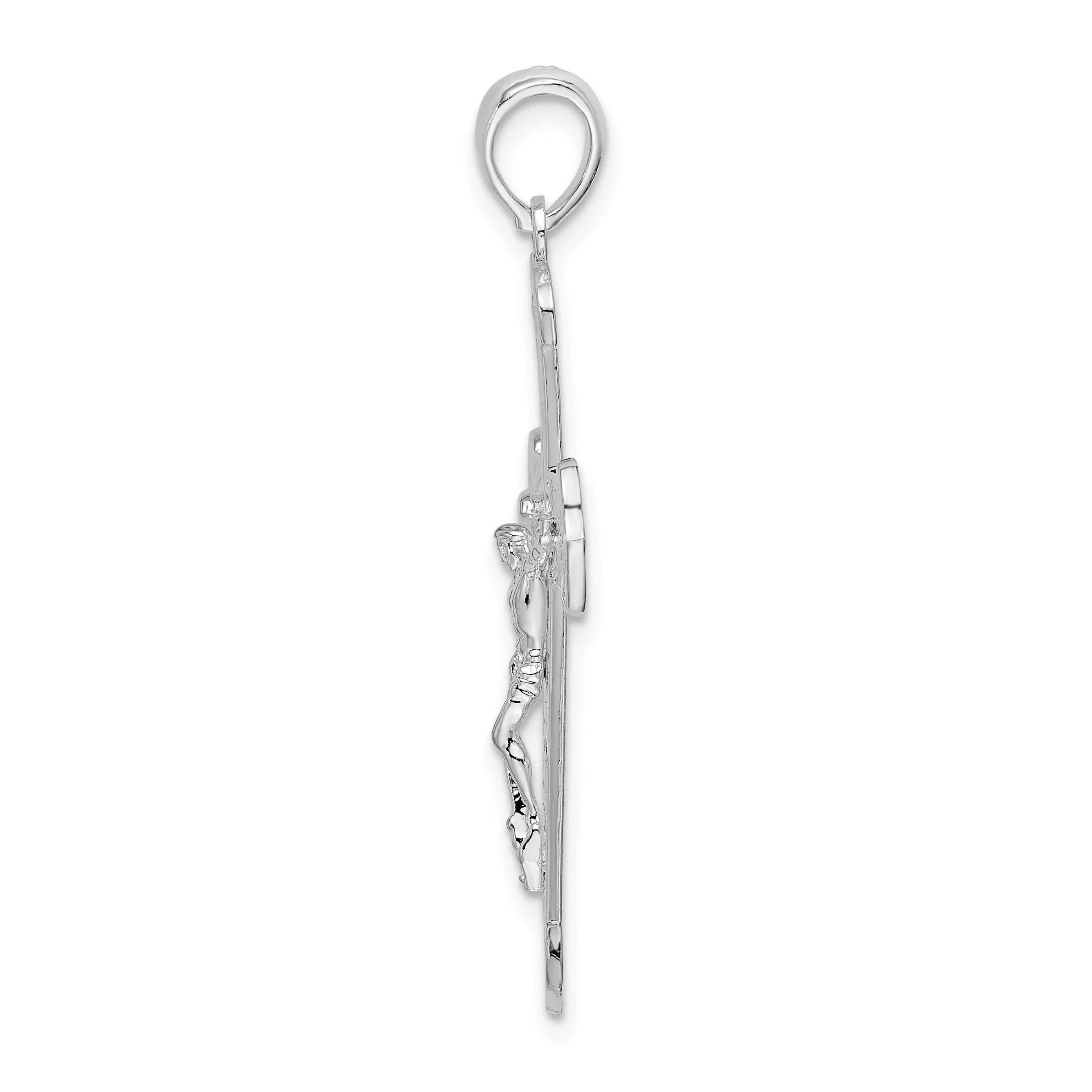 De-Ani Sterling Silver Rhodium-Plated Polished Budded Crucifix Pendant Secondary image