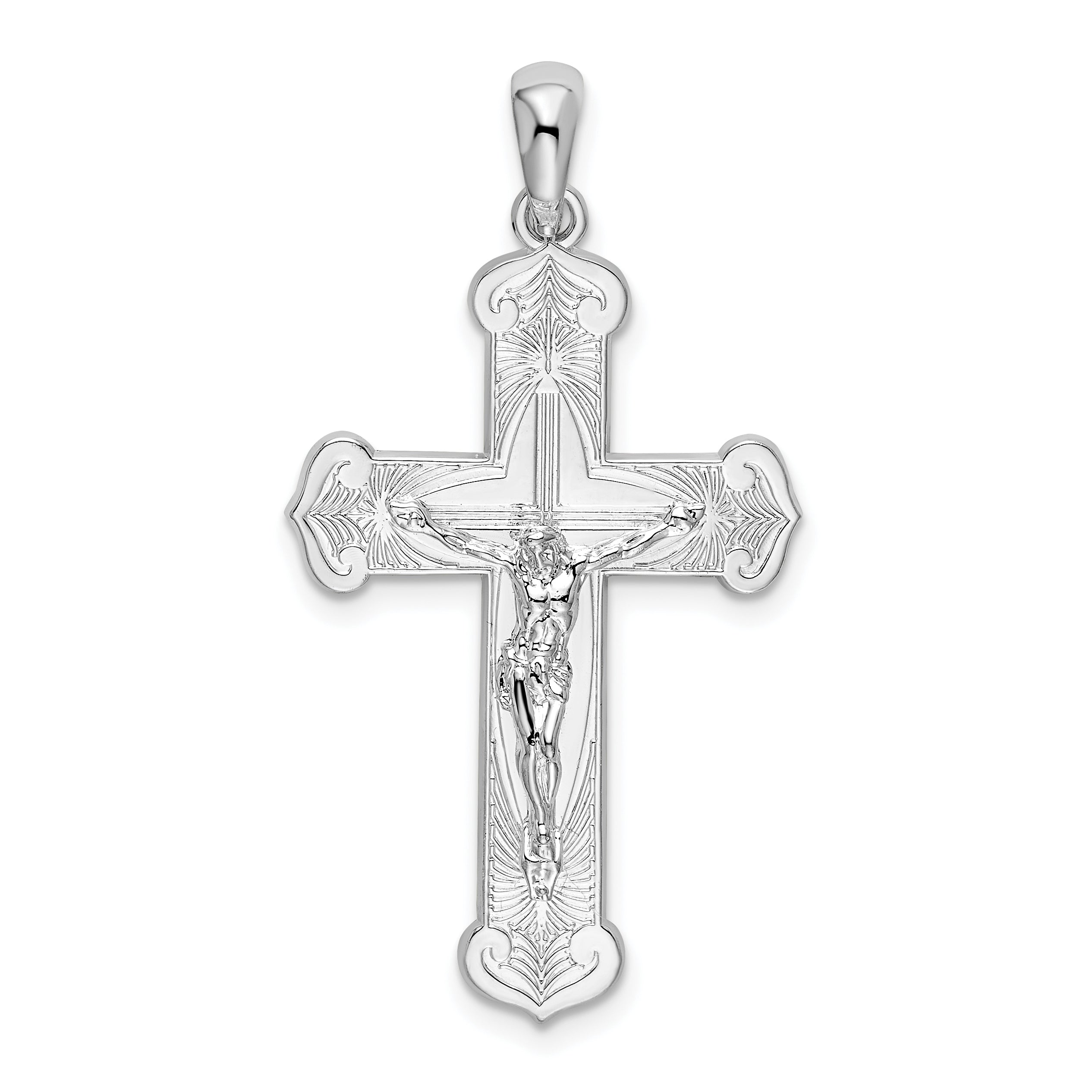 De-Ani Sterling Silver Rhodium-Plated Polished Budded Crucifix Pendant Main image
