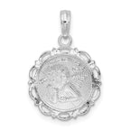 De-Ani Sterling Silver Rhodium-Plated Polished Scalloped Edge Angel Pendant
