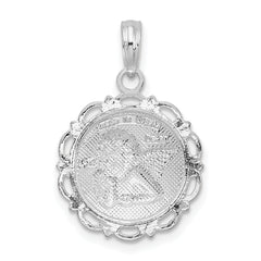 De-Ani Sterling Silver Rhodium-Plated Polished Scalloped Edge Angel Pendant