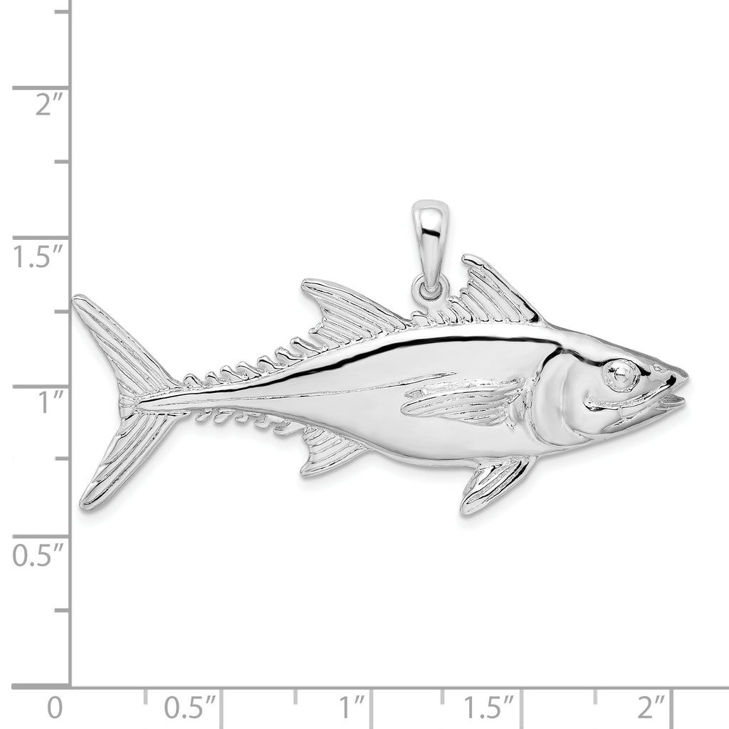 De-Ani Sterling Silver Rhodium-Plated Polished Skipjack Tuna Fish Pendant