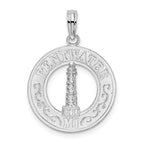 De-Ani Sterling Silver Rhodium-Plated Pentwater Michigan Circle with Lighthouse Pendant