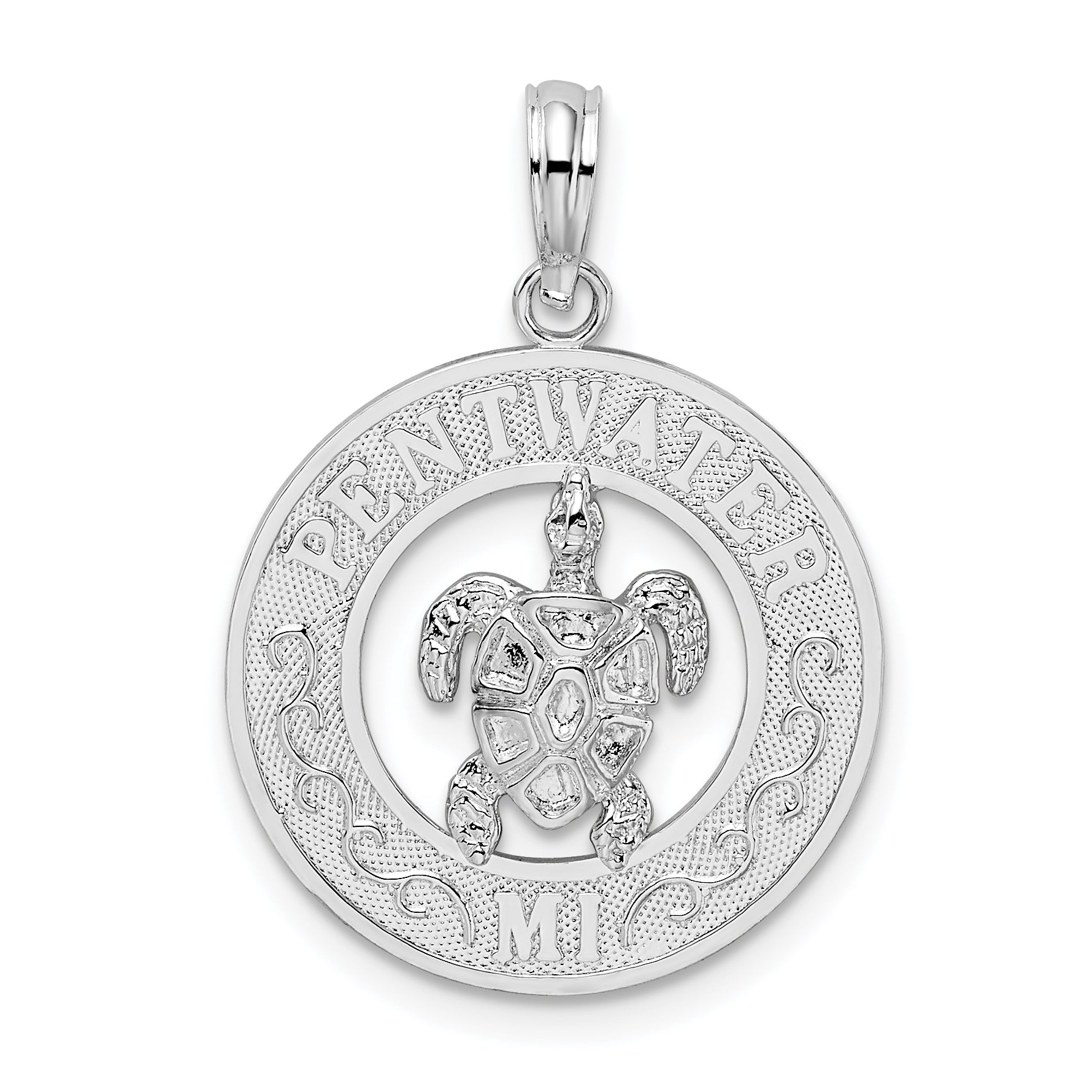 De-Ani Sterling Silver Rhodium-Plated Pentwater Michigan Circle with Turtle Pendant Main image