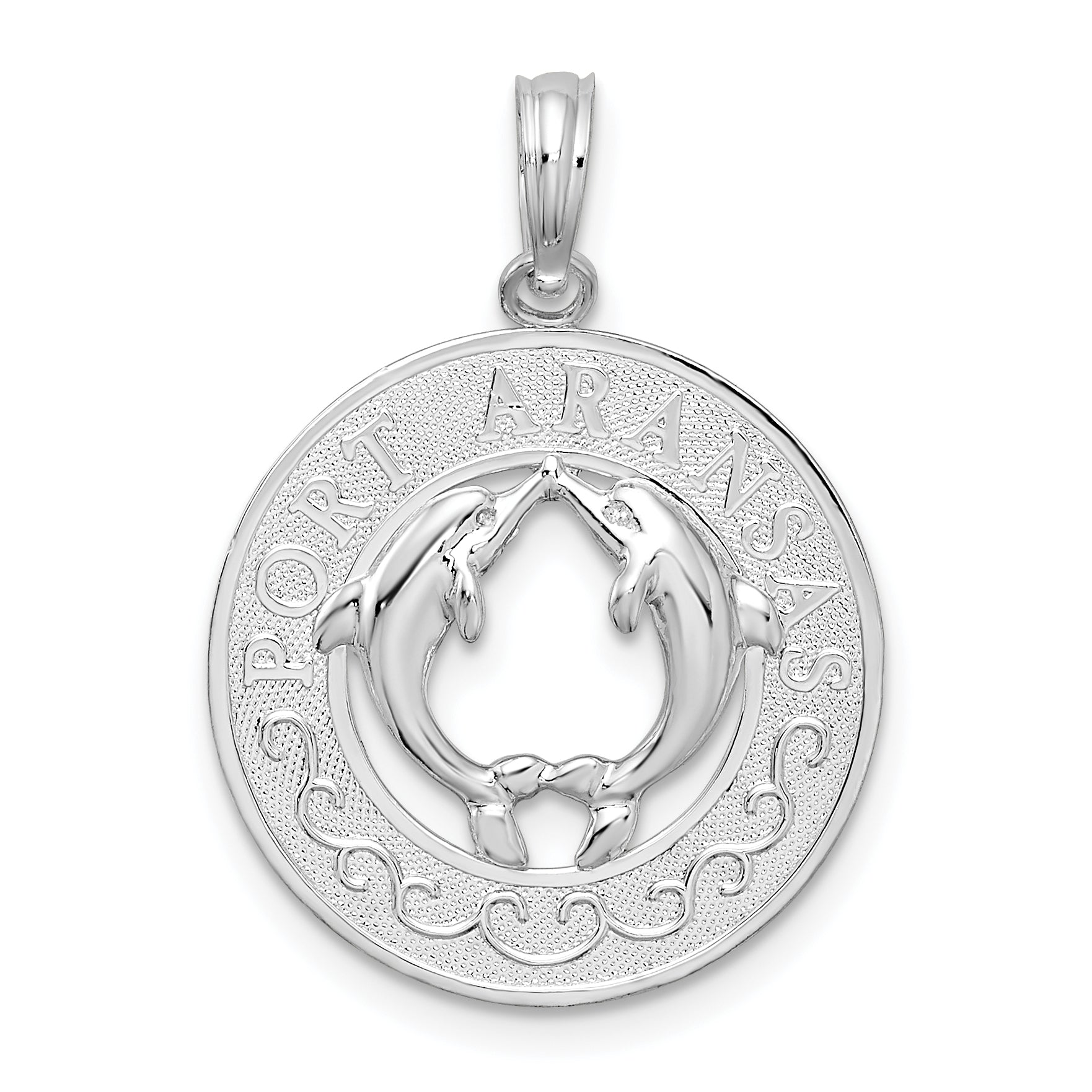 De-Ani Sterling Silver Rhodium-Plated Port Aransas Circle with Dolphins Pendant Main image
