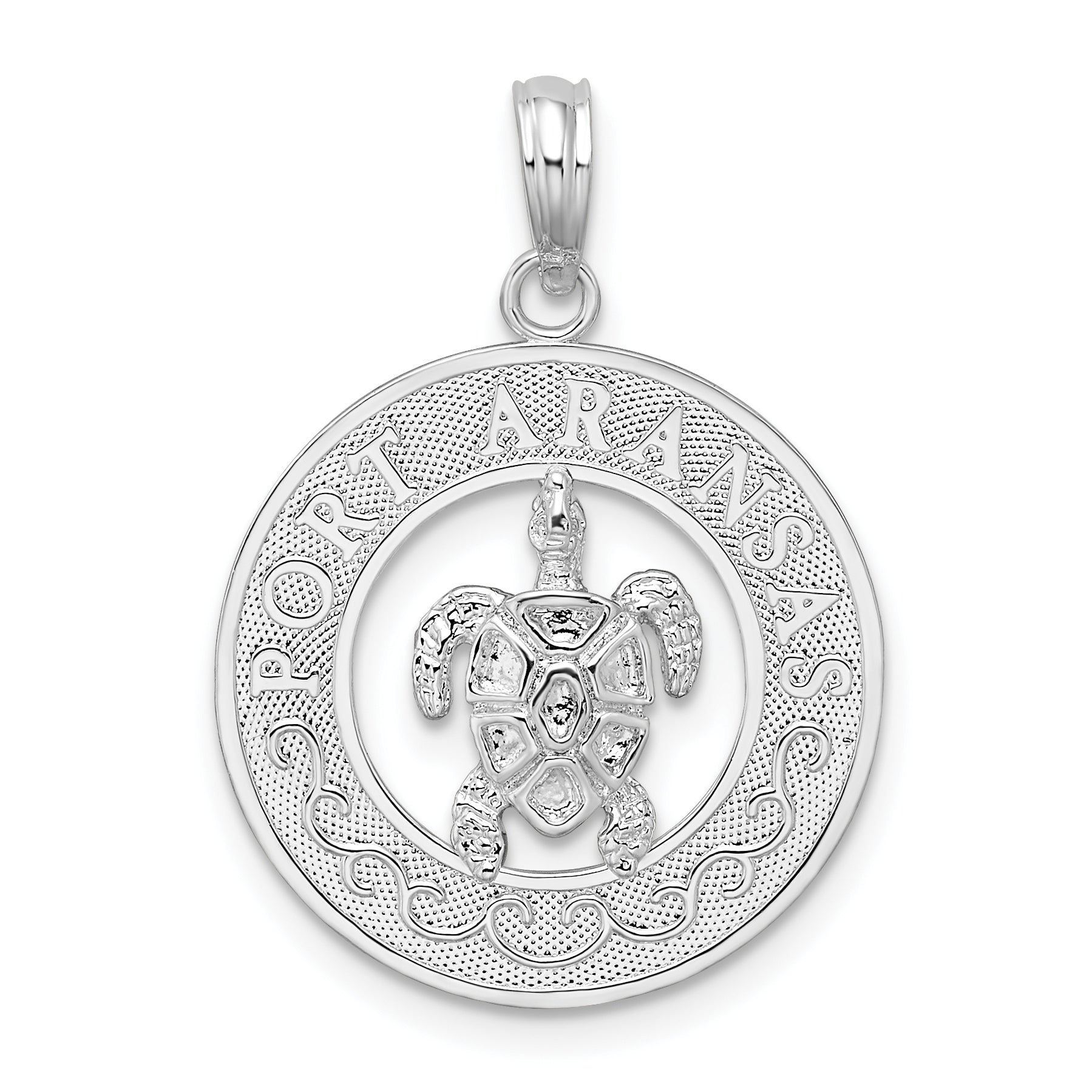 De-Ani Sterling Silver Rhodium-Plated Port Aransas Circle with Turtle Pendant Main image